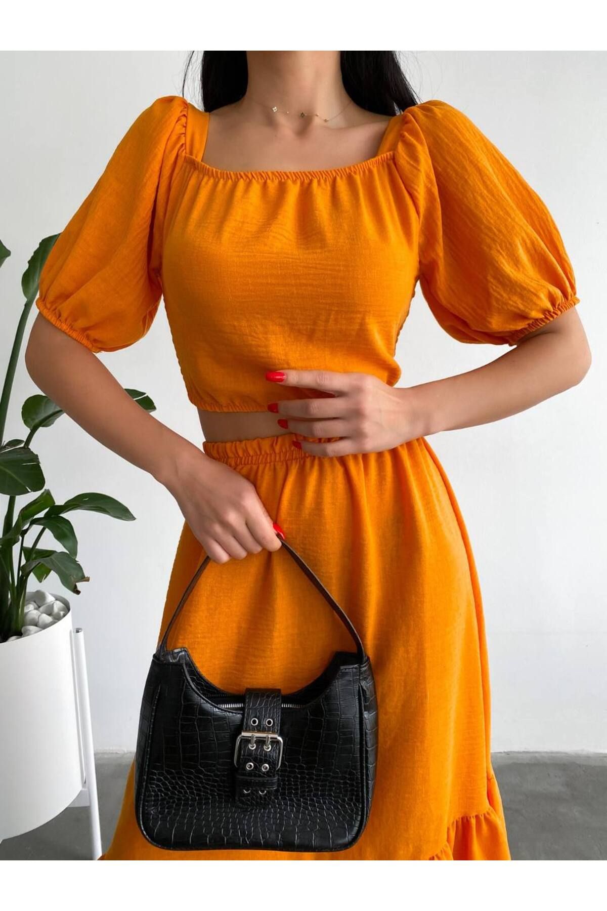 Ayşegül Çöplü Kadın Ropa Gipeli Midi Dokuma Elbise