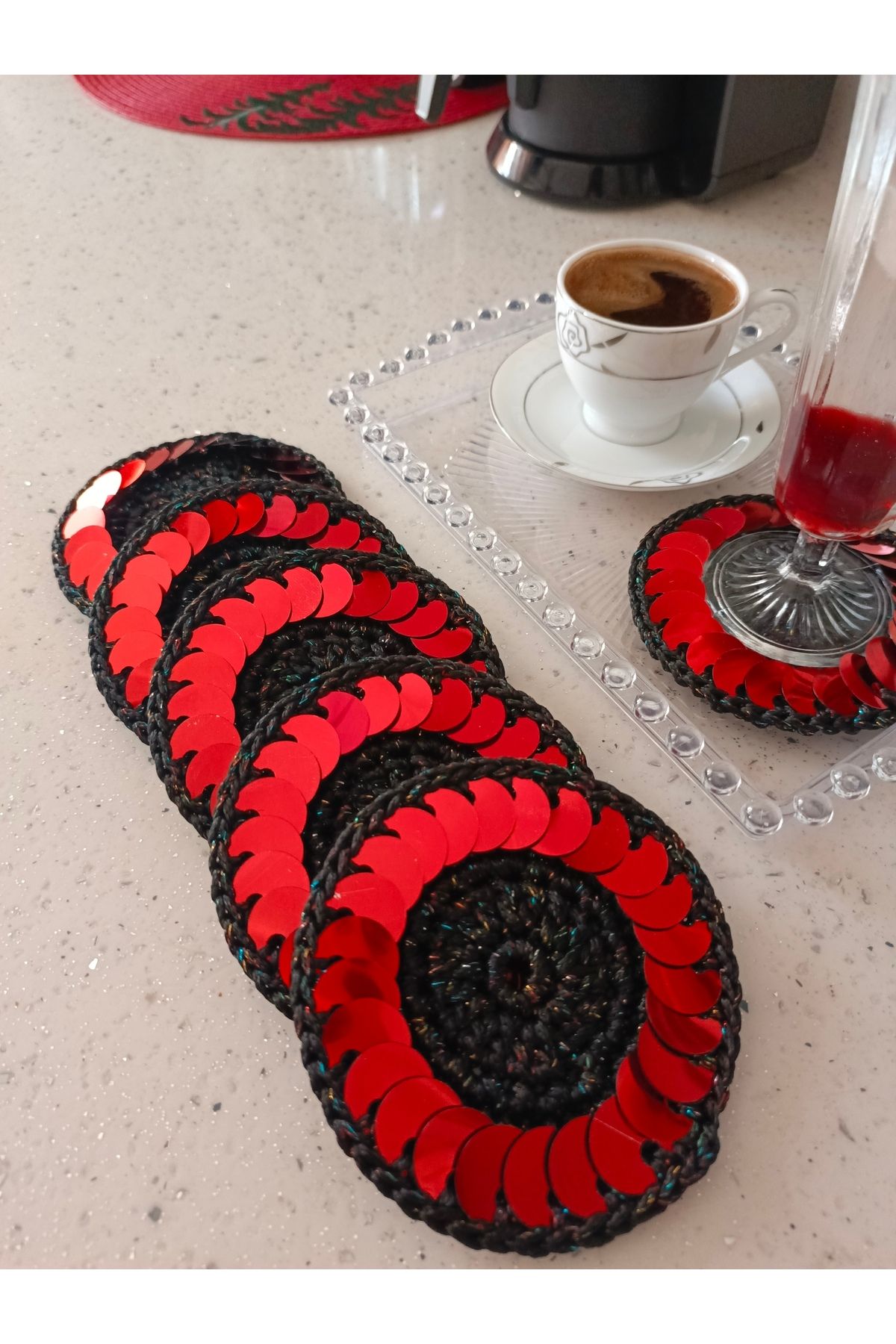Münücük toys Makrome Pullu Kahve-İçeçek Sunumluk-Bardak Altlığı... (Pulları Kapalı şekilde kullanıma uygundur.)