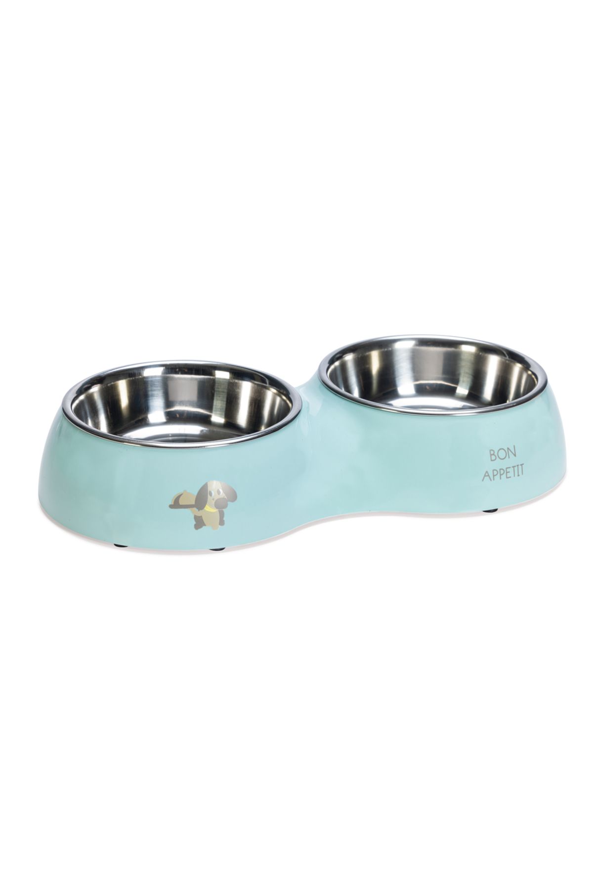 Beeztees Köpek İkili Mama ve Su Kabı, Paslanmaz Çelik, Turkuaz, 34x17,5cm, 2x350ml