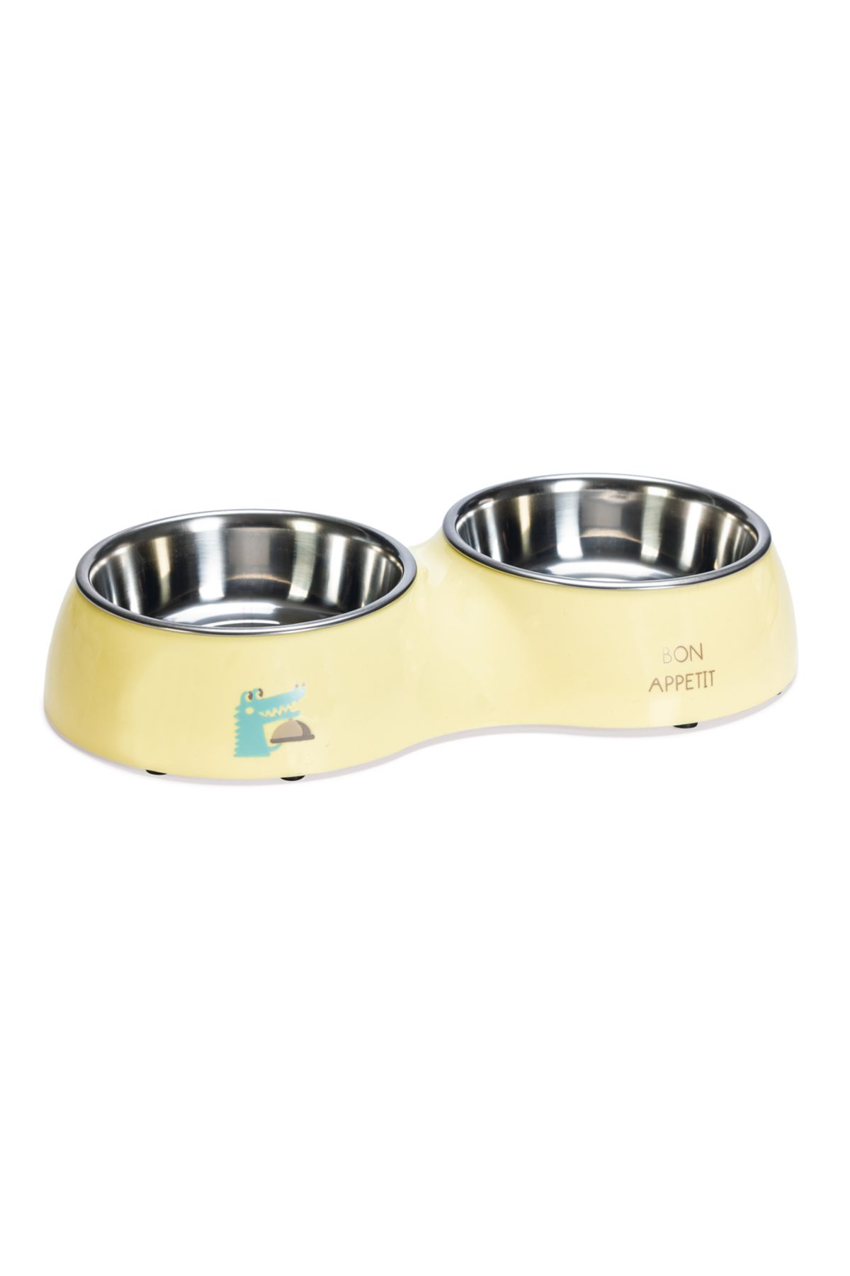 Beeztees Köpek İkili Mama ve Su Kabı, Paslanmaz Çelik, Sarı, 34x17,5cm, 2x350ml