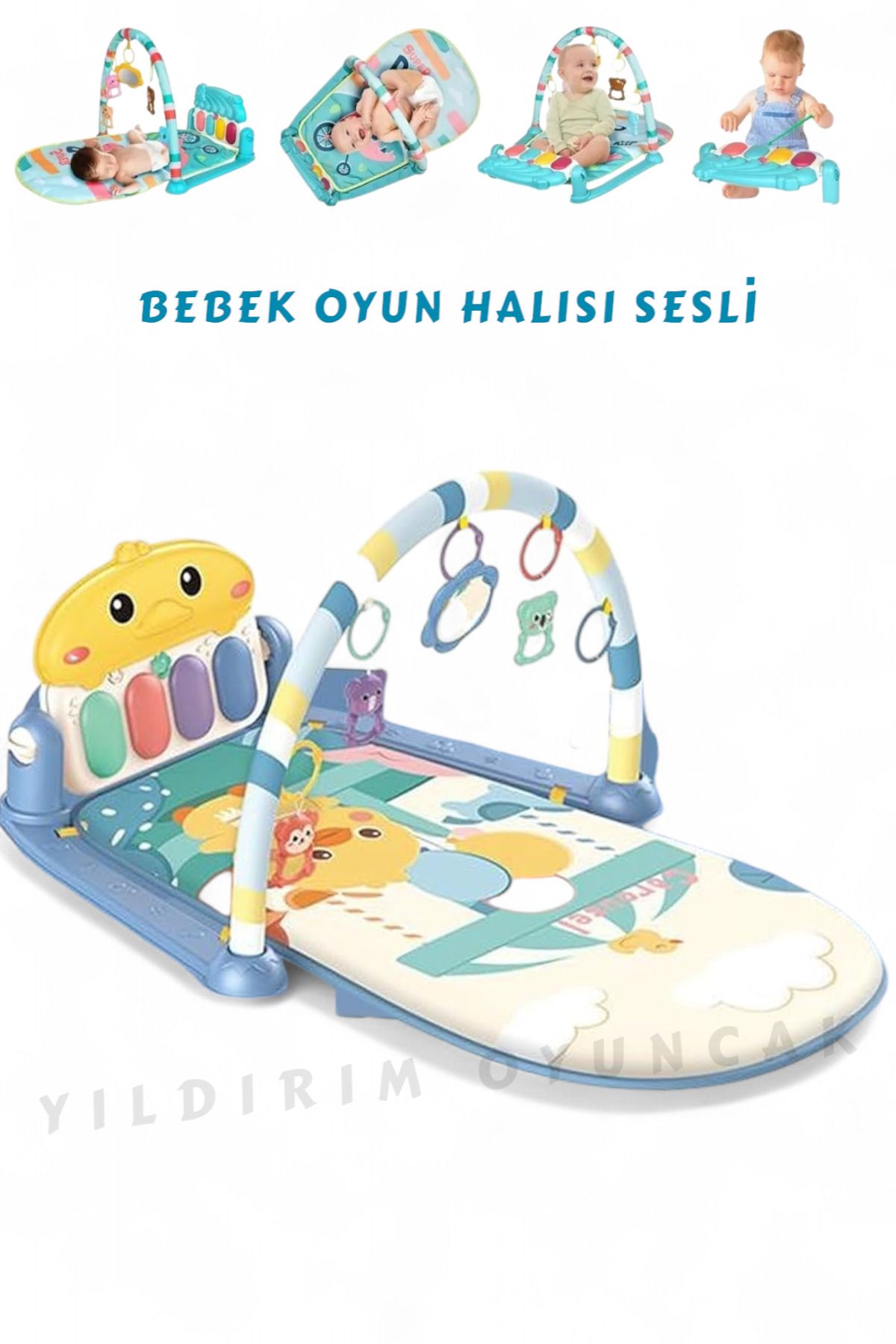 YILDIRIM OYUNCAK Bebek Oyun Halısı Piyanolu, Gökkuşağı Ördek Desenli 73 cm Sesli Dönenceli Bebek Halısı