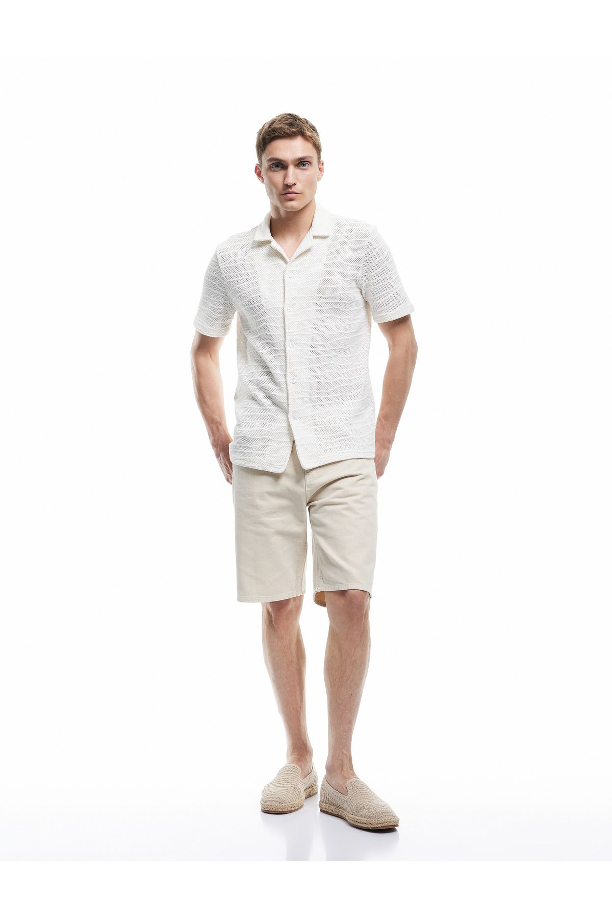 Koton Bermude Cu Buzunar Din Bumbac Cu Talie Normală Pantaloni Scurți De Jeans Cu Croiala Largi Masculin - 32