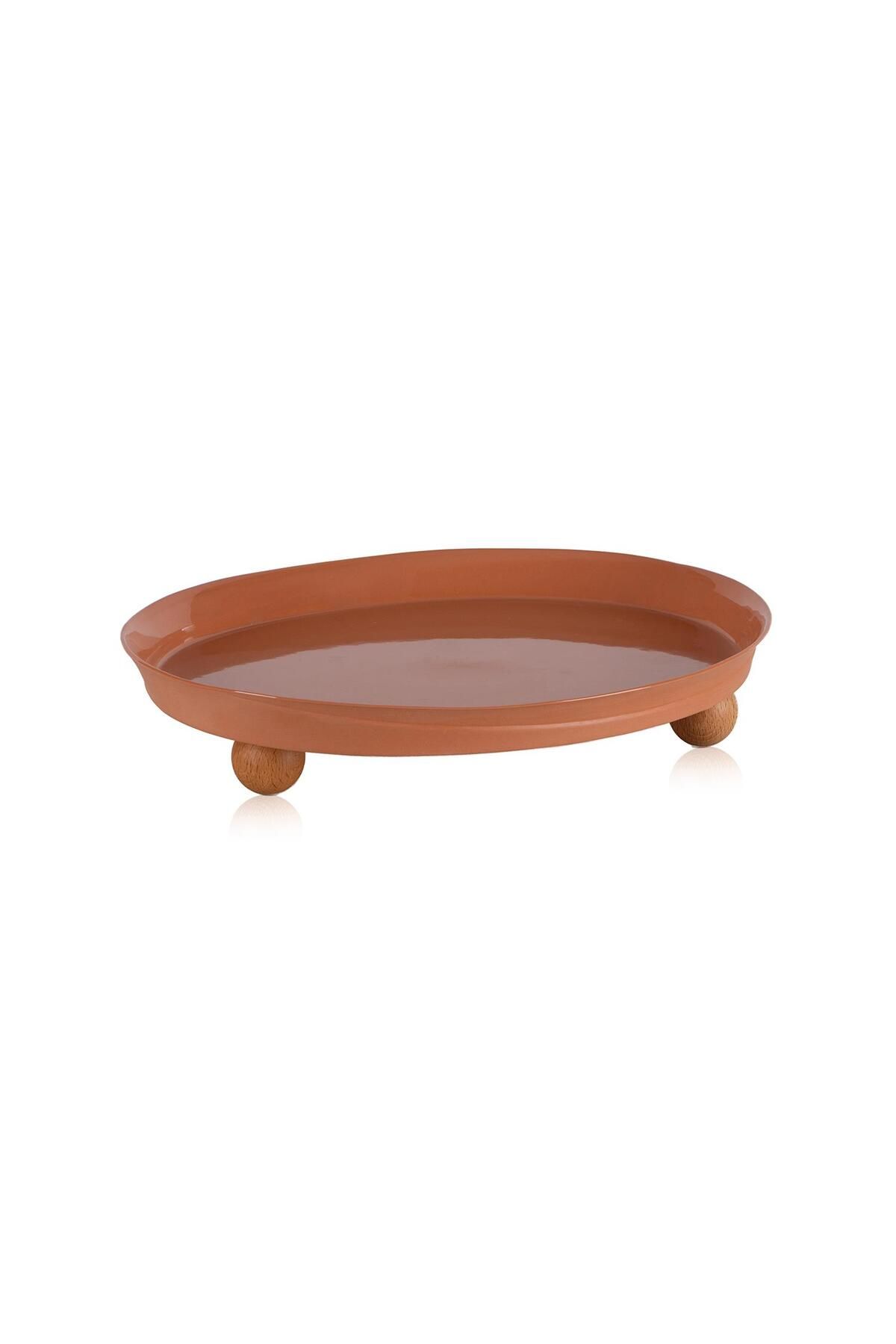 The Mia Limoges Ahşap Ayaklı Tabak Terracota 27x23x7 cm