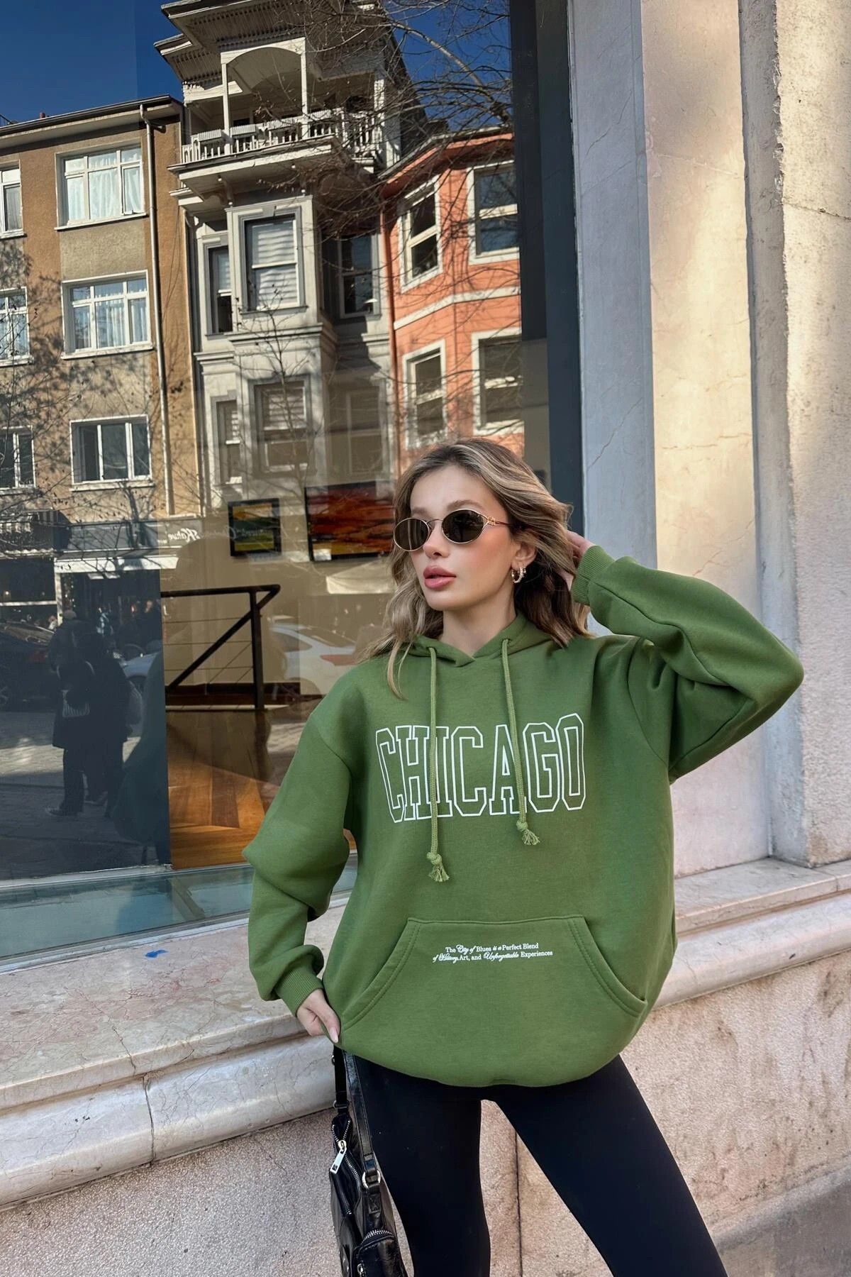 CIQULATA Chicago Baskı Sweatshirt Kivi Yeşili
