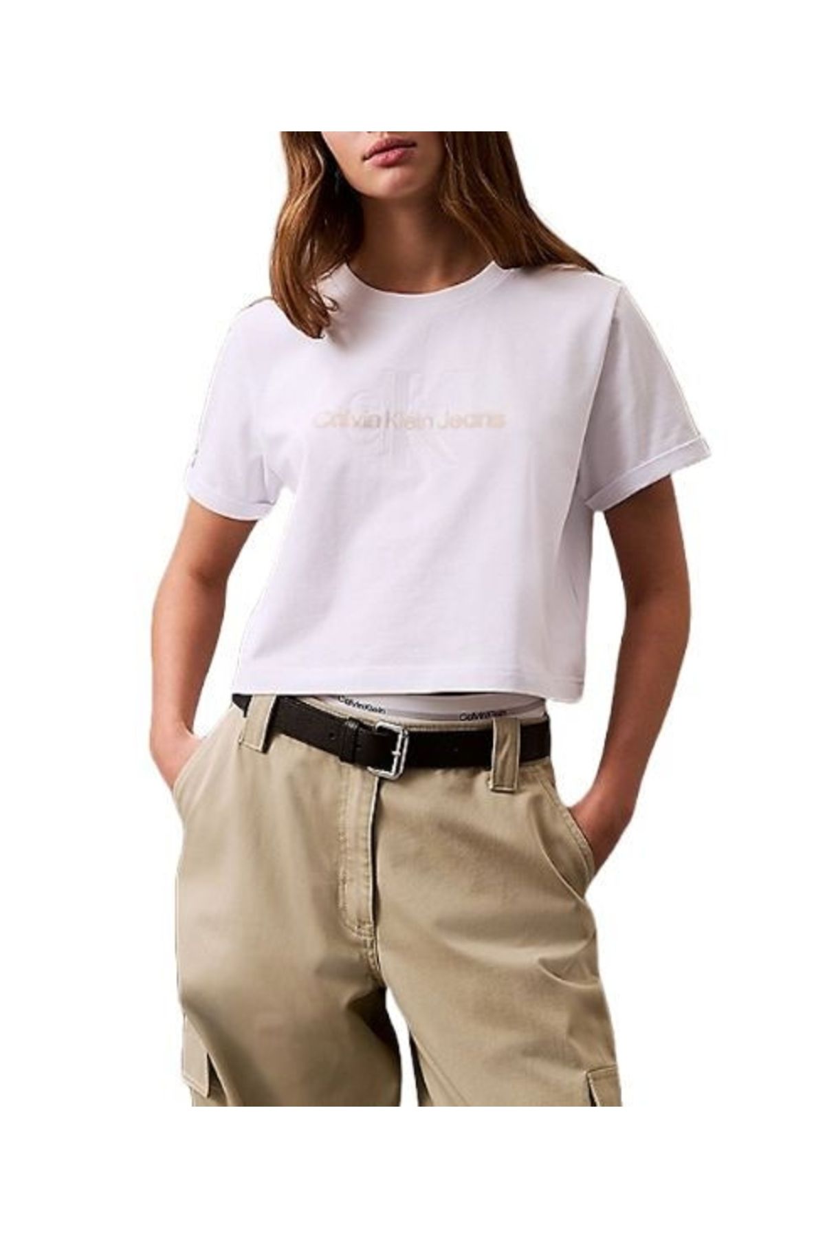 CK Jeans Kadın Beyaz T-shirt LV047AB814-YAA