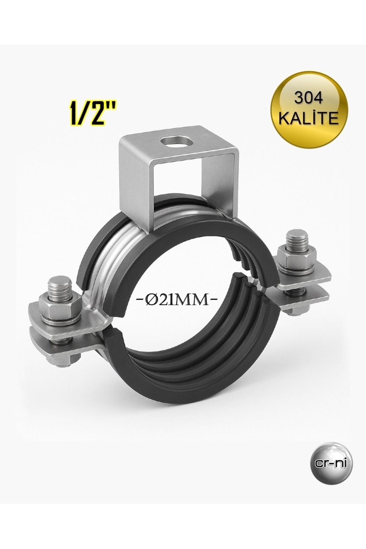 abcpaslanmaz Paslanmaz Çelik Ağır Yük Kafalı Boru Kelepçesi 1/2'' Krom 304 Kalite