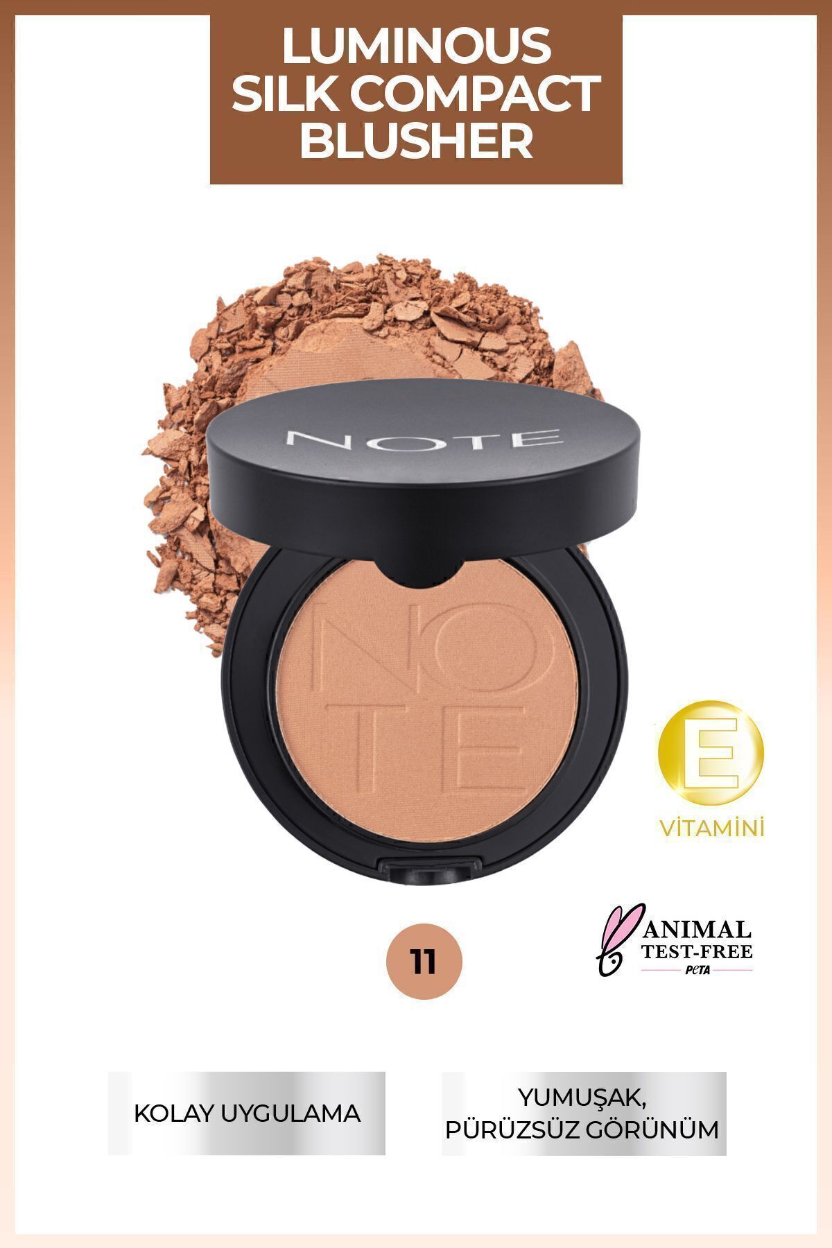 NOTE رژگونه پودری فشرده لومینوس سیلک - شماره 11 سانست — بژ BLSH LUM COMPACT