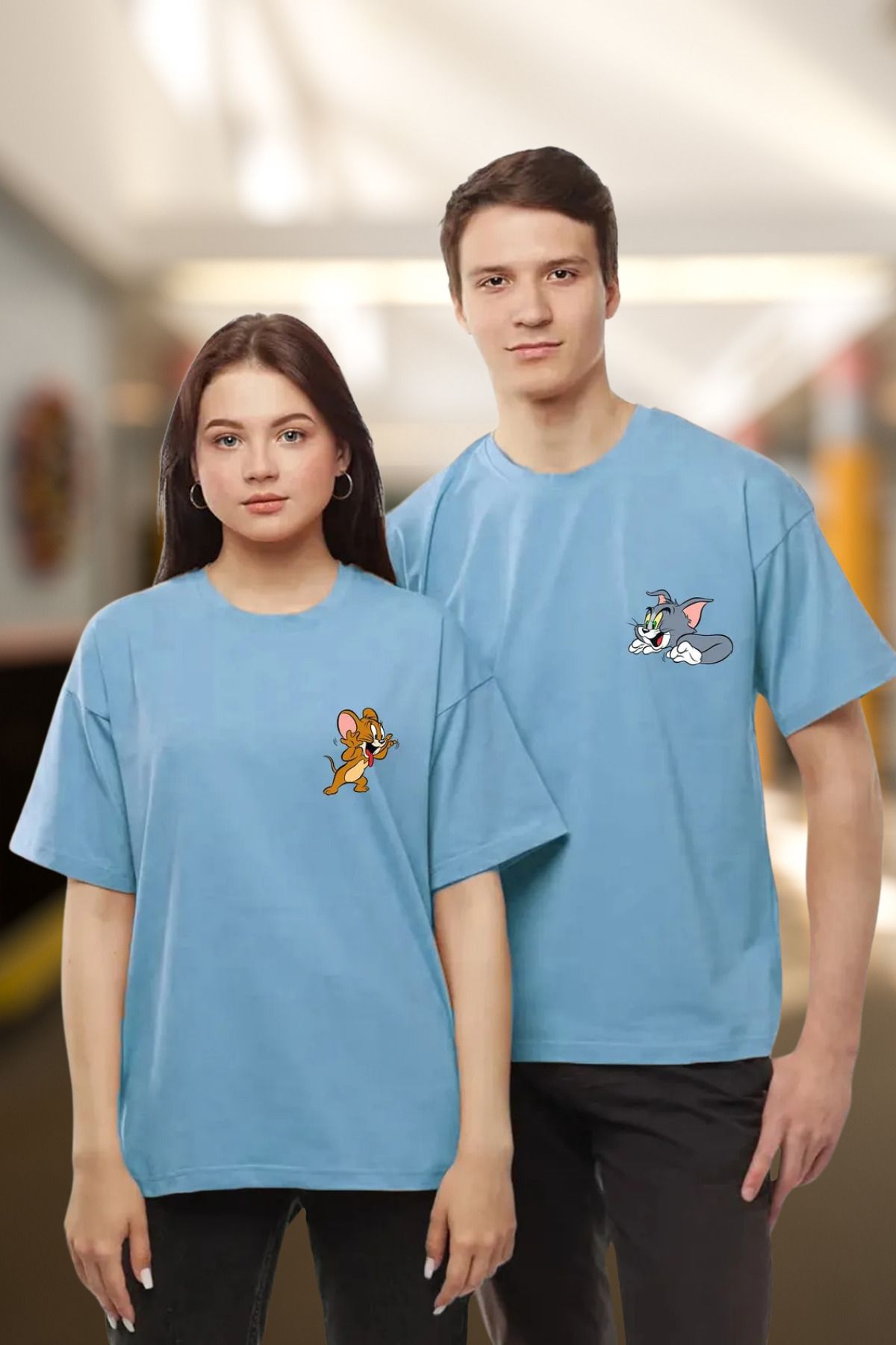 DESCARTES Tom Ve Jerry Tişört Sevgili Çift Takım Oversize Couple T-shirt