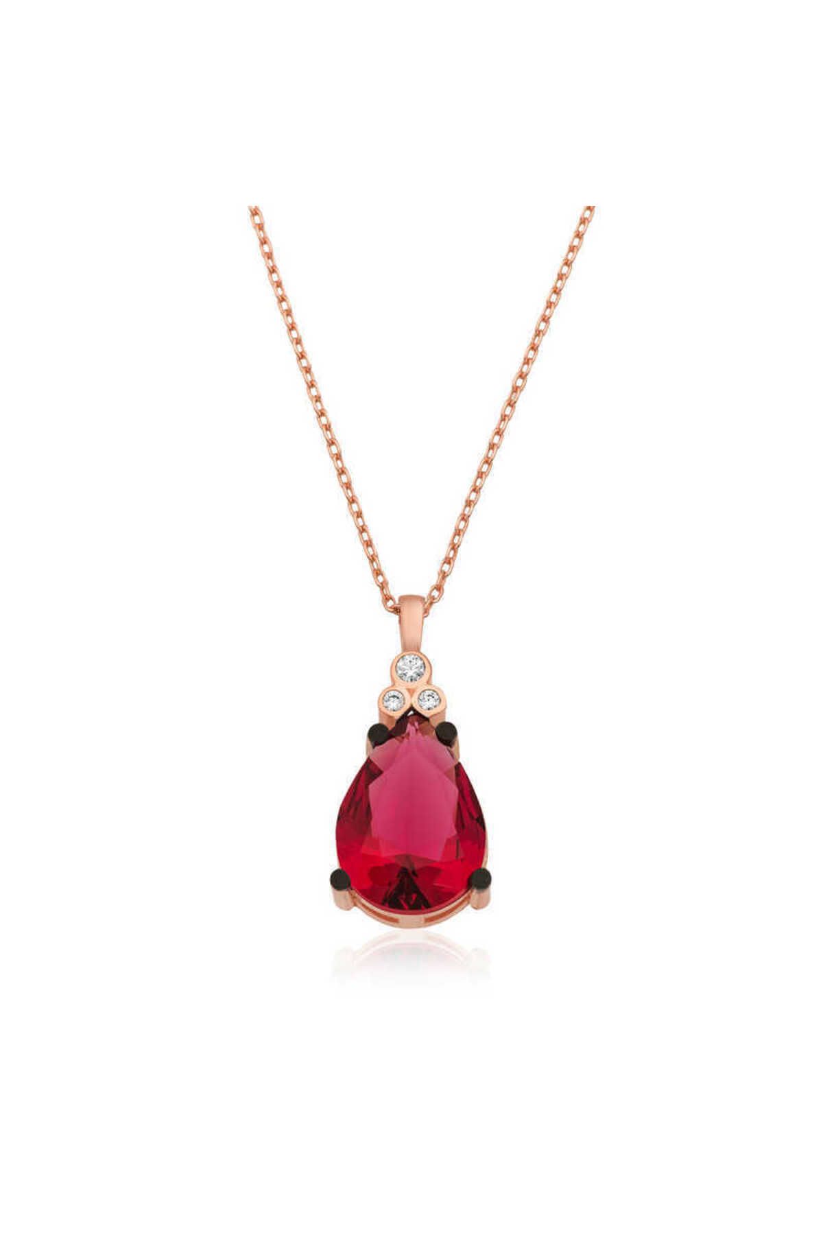 ecepazarlama Gümüş Kırmızı Topaz Damla Kolye