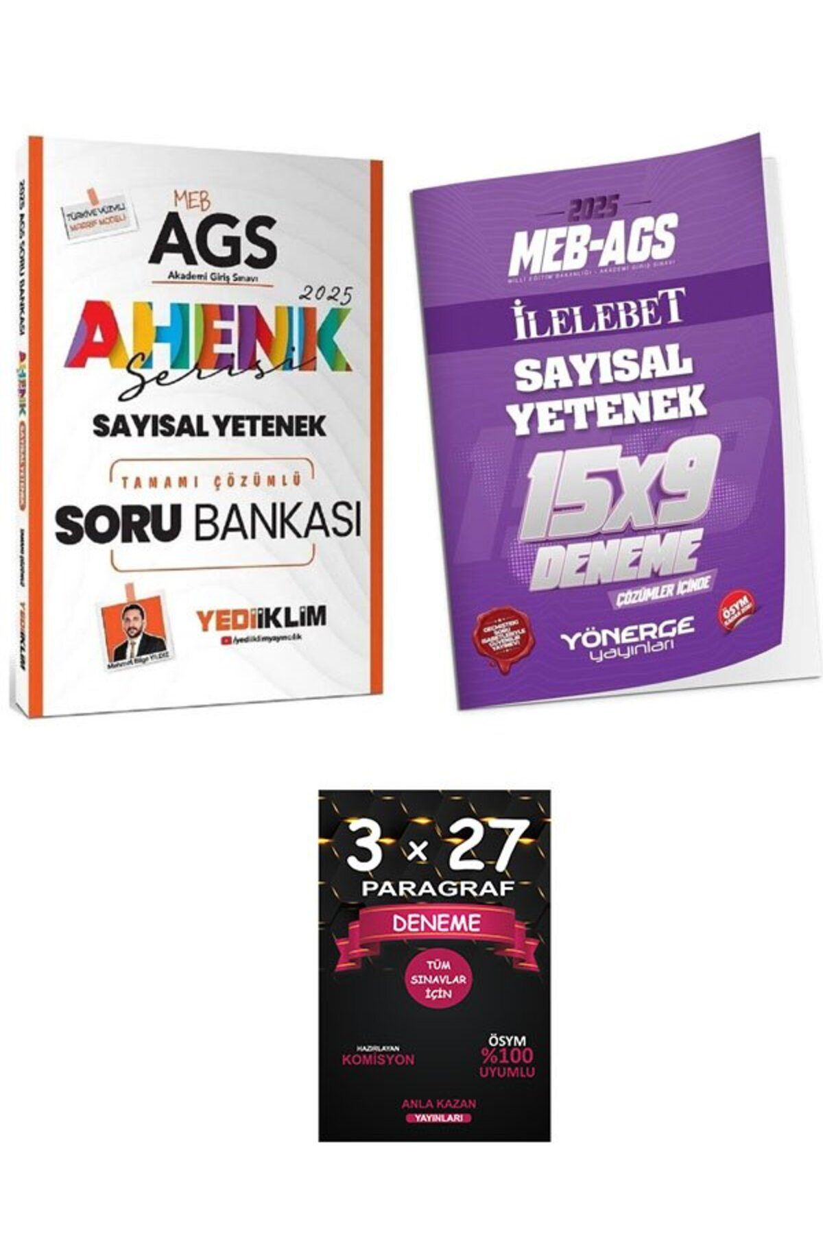 Anla Kazan Yayınları Yediiklim + Yönerge 2025 MEB-AGS Sayısal Yetenek Soru Bankası + 9 Deneme 2 li Set Ahenk Serisi