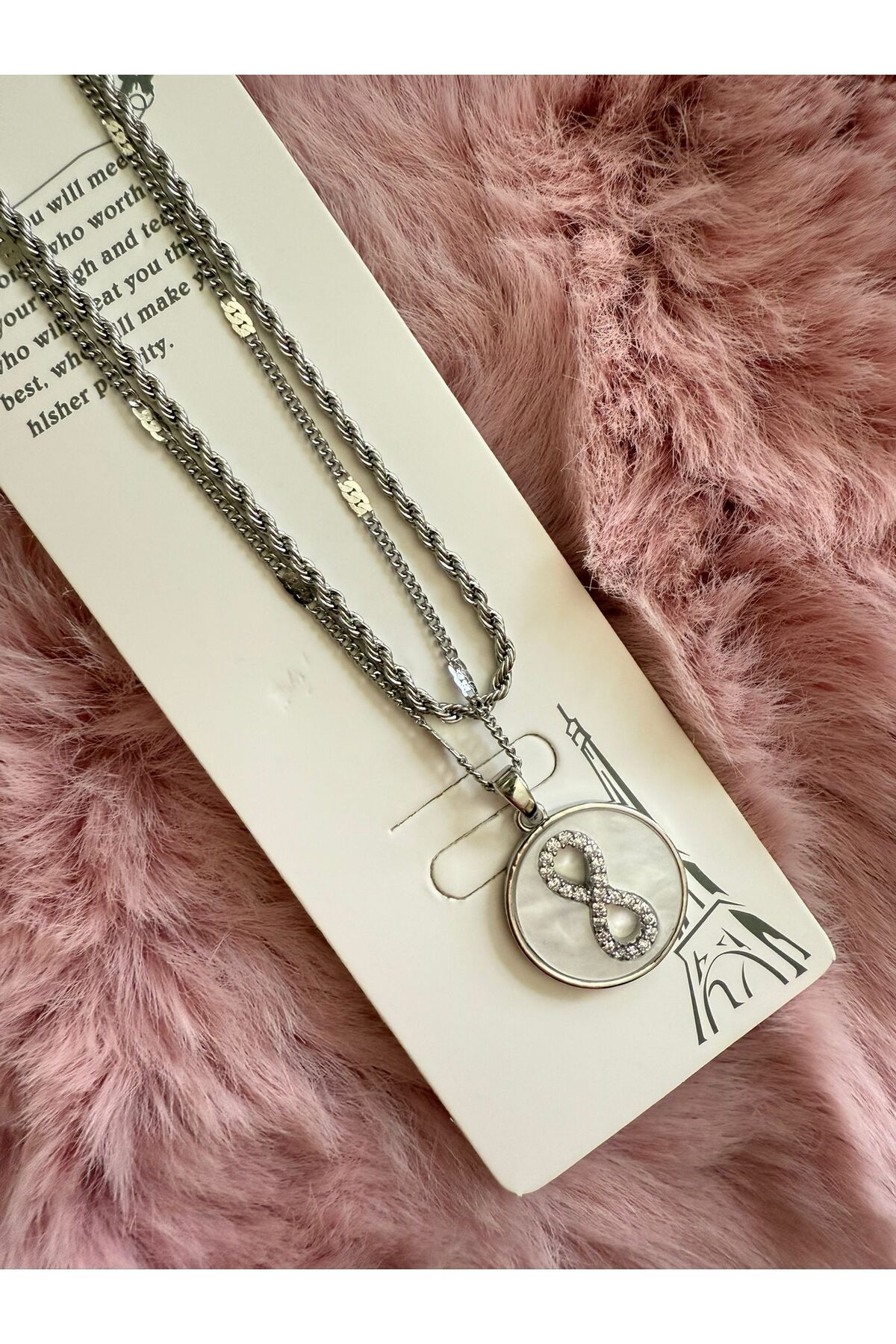 Butik Çelik Sonsuzluk Sembolü İkili Kolye Altın Renk Şık ve Anlamlı Model