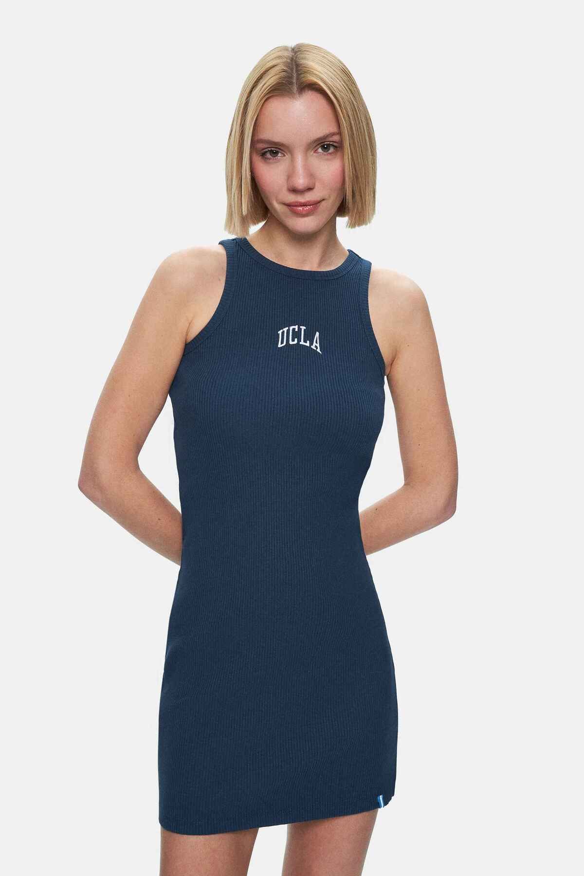 UCLA BRONWEN Lacivert Nakışlı Askılı Standard Fit Kadın Elbise