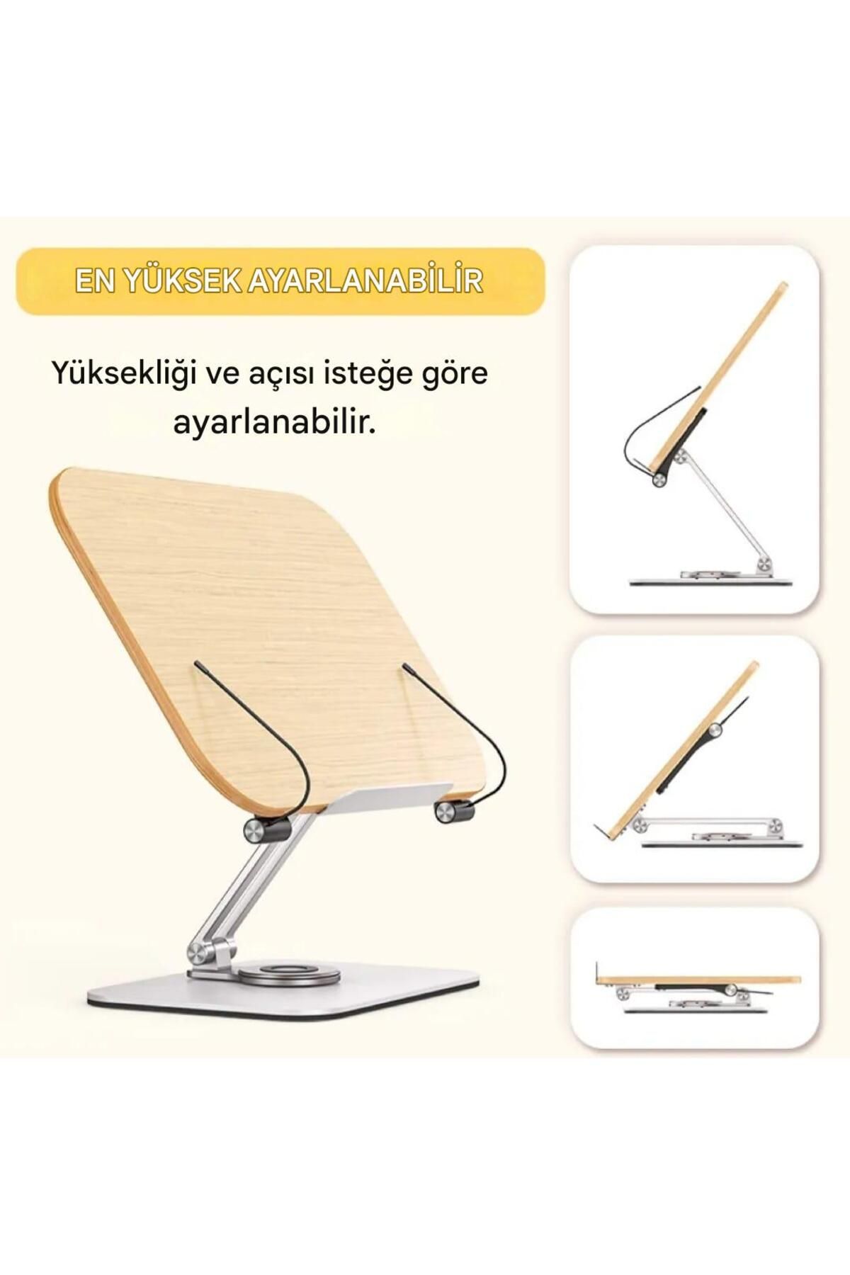 Asfal 17.3' Uyumlu Ahşap Gövdeli 360° Dönen Kitap Okuma Standı Güçlü Masaüstü Tablet ve Laptop Standı