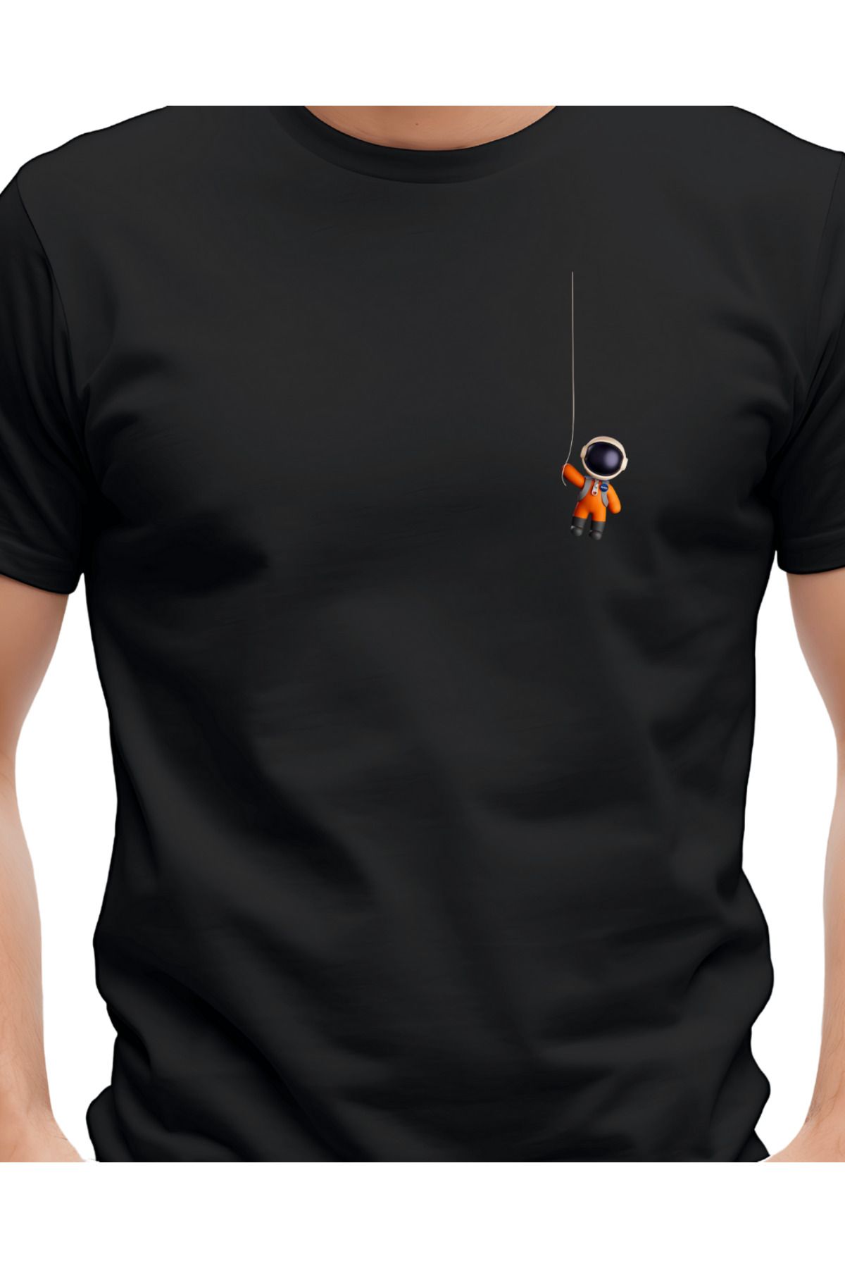 Ebiidesign İp Tutan Astronot Tasarımlı Baskılı T-Shirt