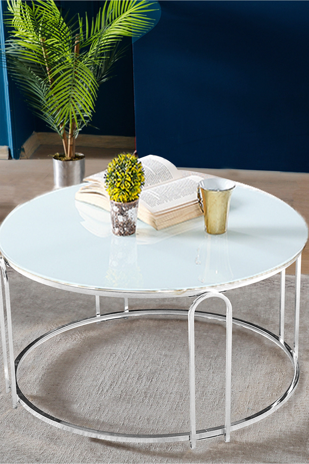 Lenka Orta Sehpa Yuvarlak (TEMPERİ) Cam Gümüş Metal - Sedaş-lenka-orta-gümüş