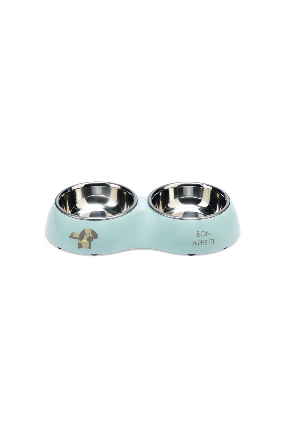 Beeztees Köpek İkili Mama ve Su Kabı, Paslanmaz Çelik, Turkuaz, 27x14cm, 2x160ml