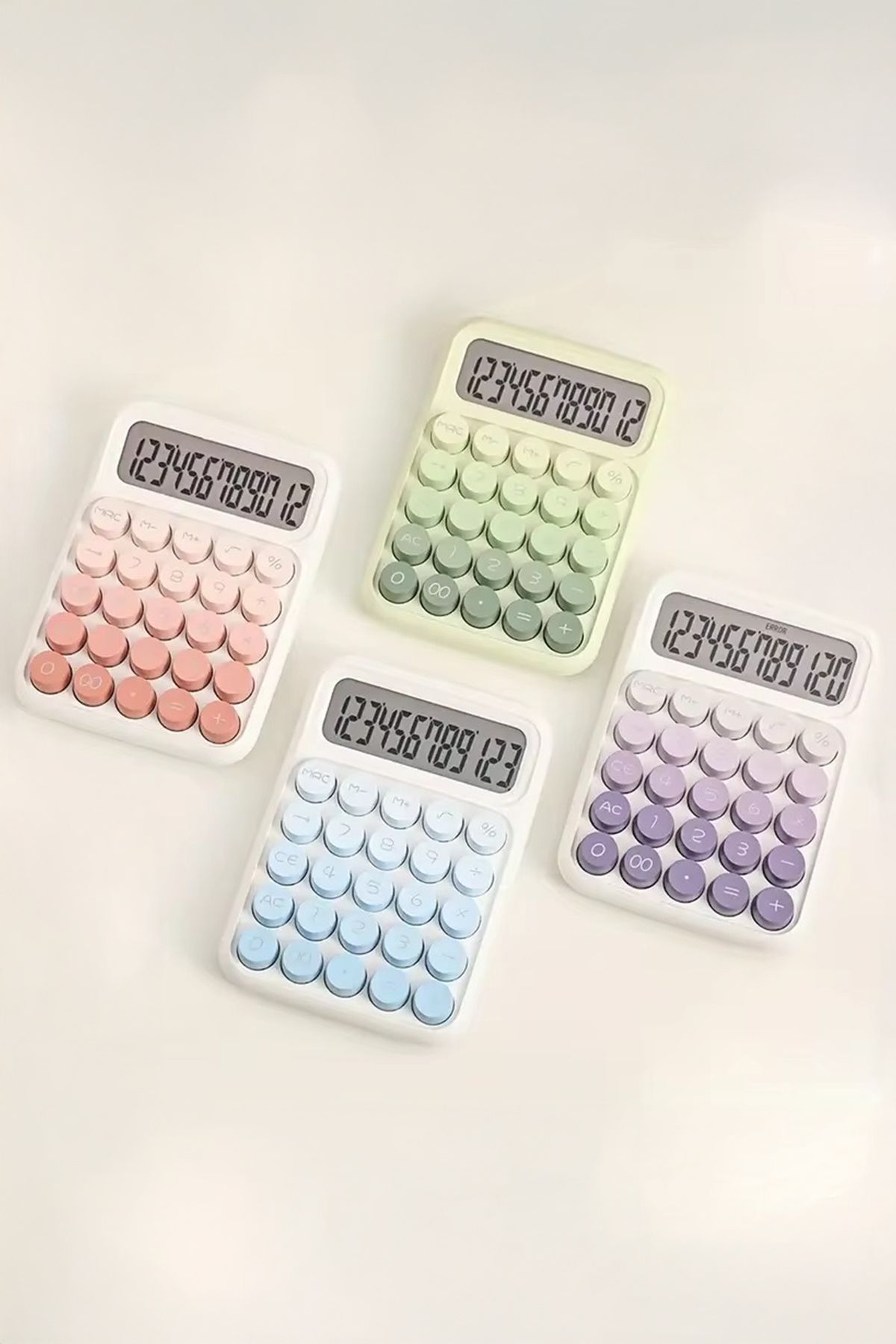 Vadi 1 Adet Pinterest Pastel Renkli Tuşlu Masaüstü 12 Haneli Büyük Ekranlı 4 Fonksiyonlu Hesap Makinesi