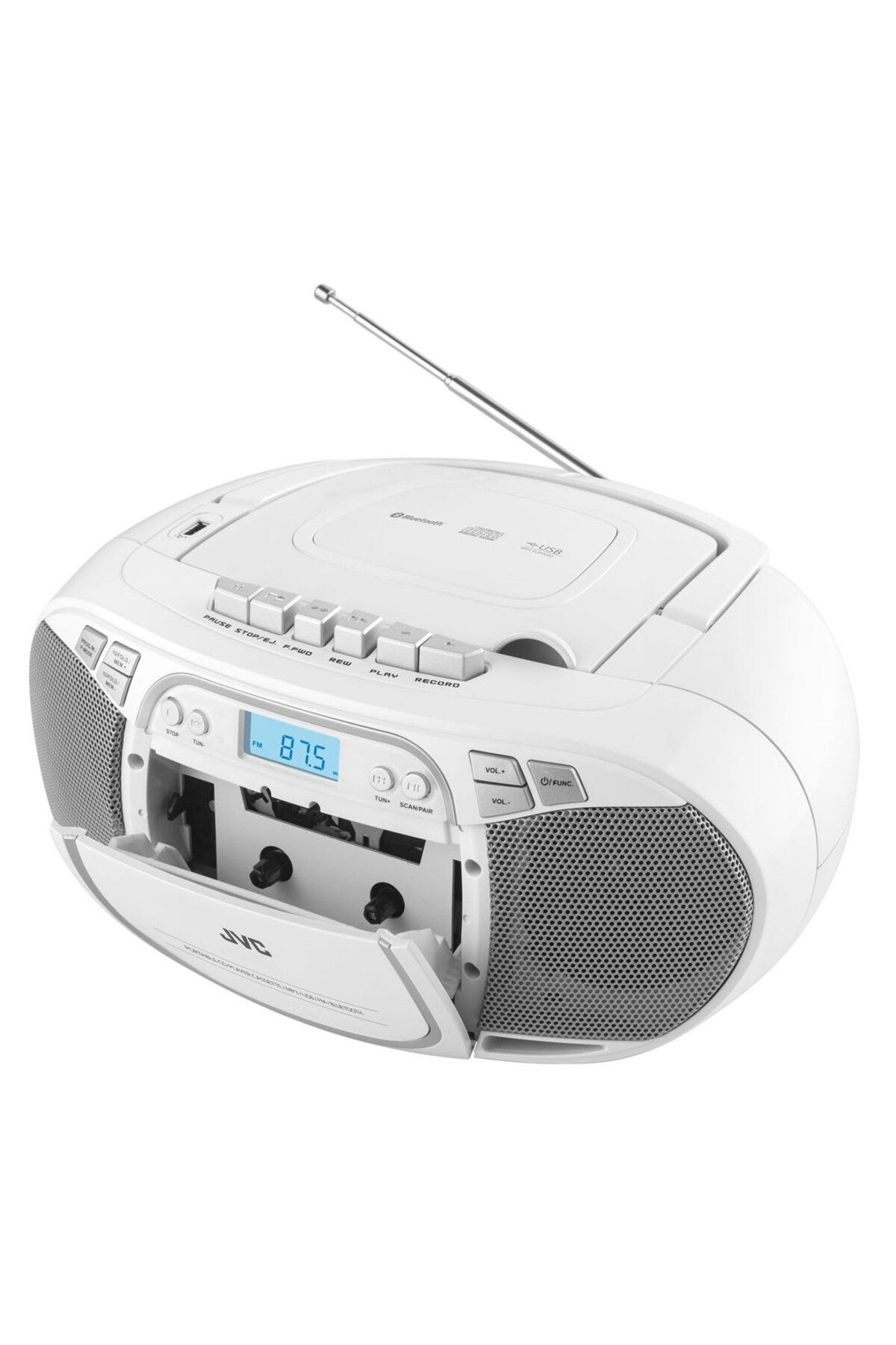 JVC-Radio With Cassette And CD Player RC-E451W, 2 X 1.6 W RMS, FM, Bluetooth, USB, Mp3, Aux In, White 5