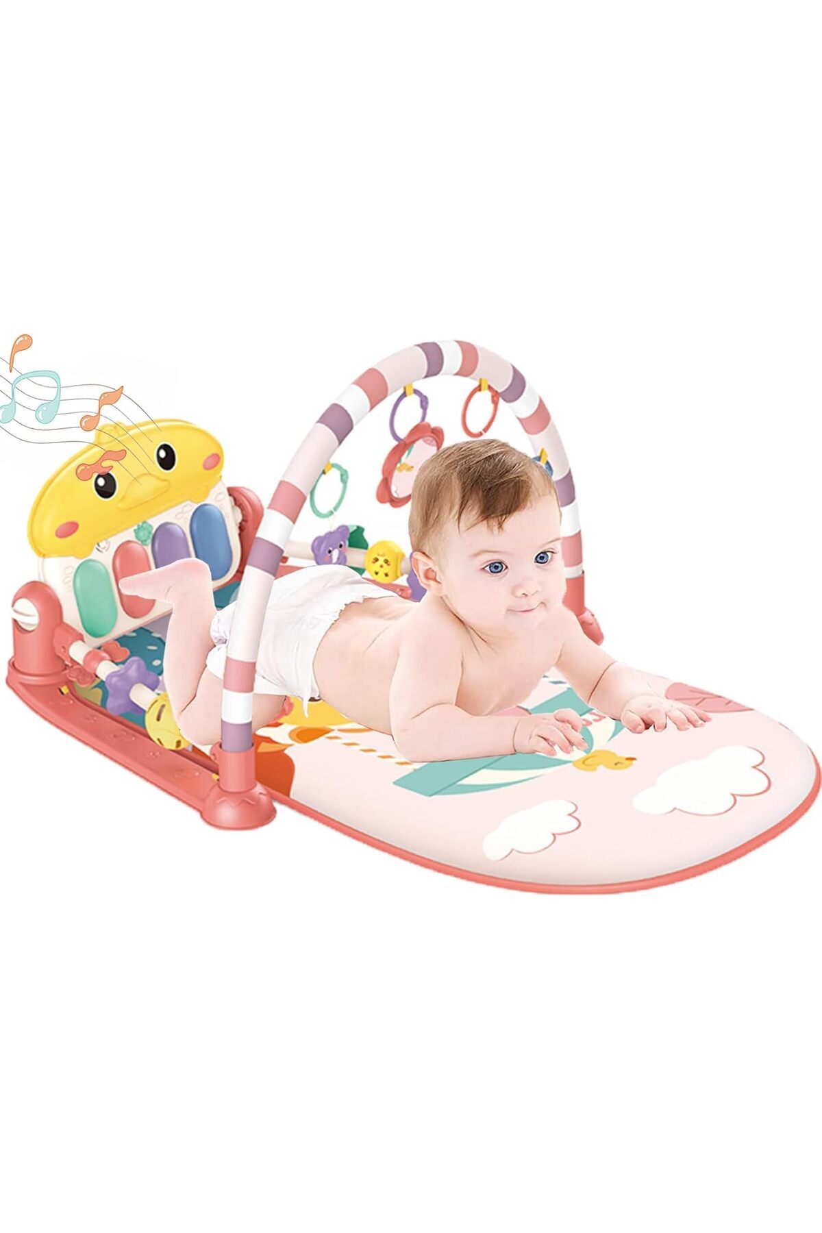 YILDIRIM OYUNCAK Bebek Oyun Halısı Piyanolu, Gökkuşağı Ördek Desenli 73 cm Sesli Dönenceli Bebek Halısı fotoğrafı 6 (önizleme)