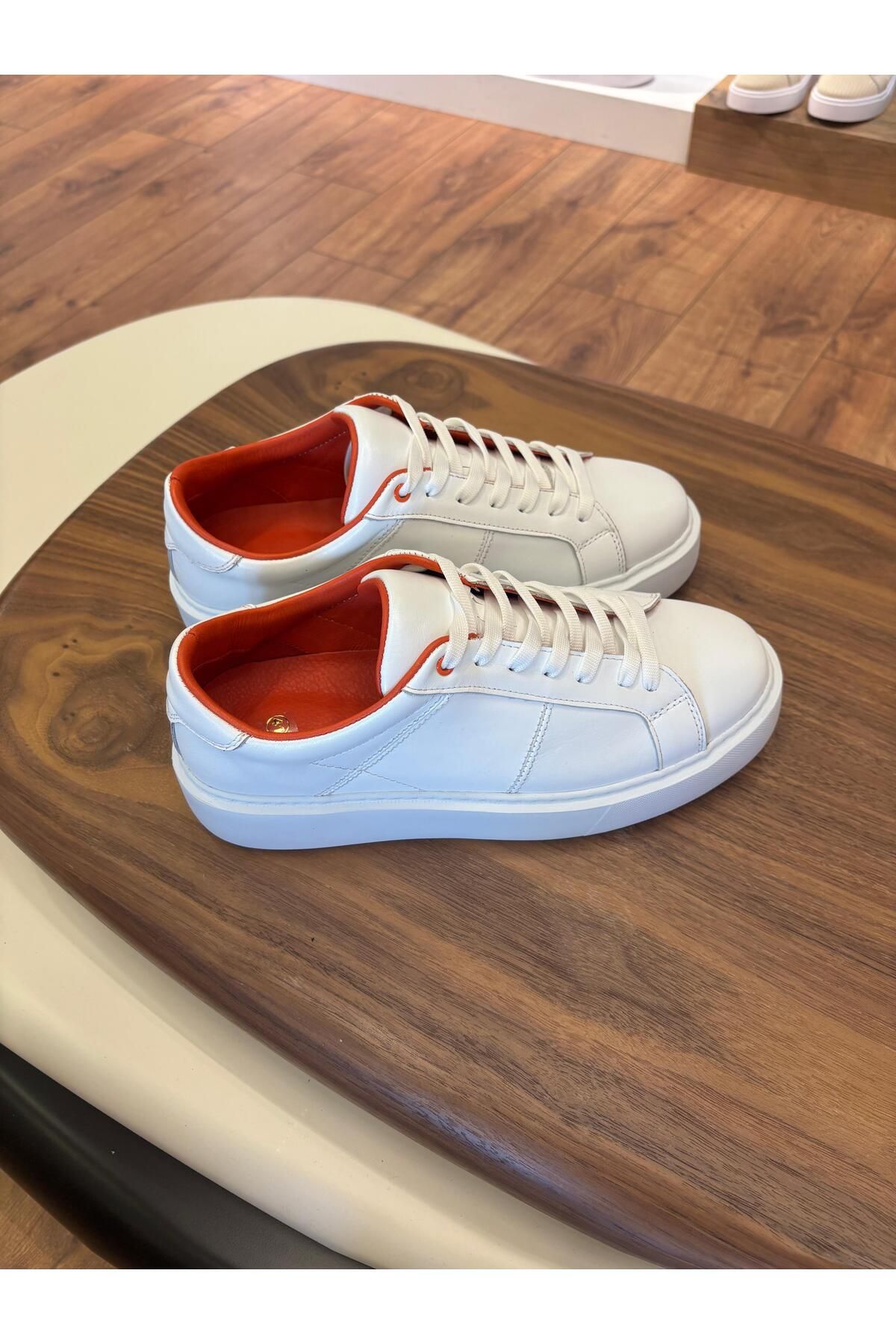 Paulo PARİS BEYAZ - TURUNCU DEYATLI HAKİKİ DERİ ERKEK SNEAKERS - ERKEK SPOR AYAKKABI