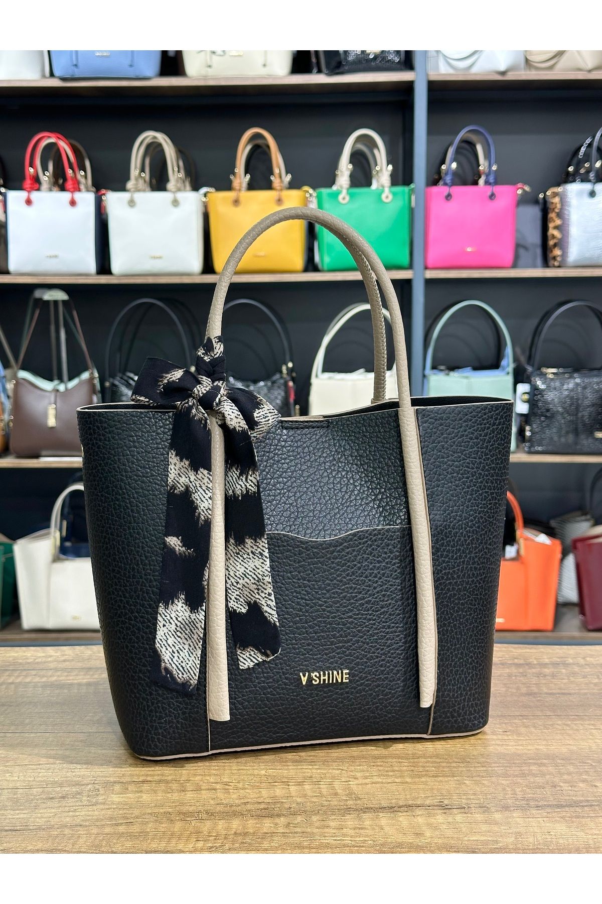 VICTORIA SHINE SARMA SAPLI BÜYÜK BOY ÇANTA 3096 SİYAH KUM