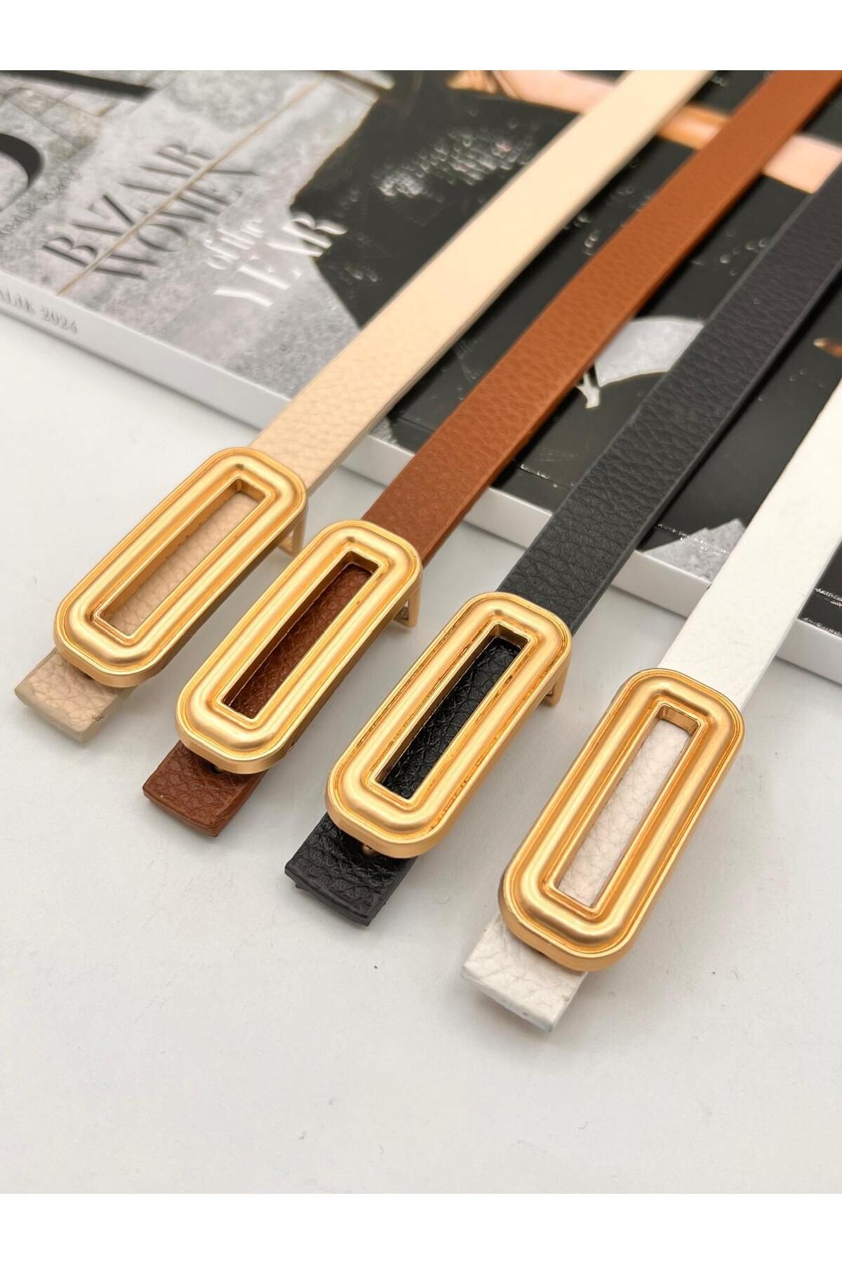 NOİR LUXE 4'lü İnce Pimli Gold Tokalı Kadın Kemer Pantolon Kemeri Elbise Kemeri Gömlek Kemeri Ceket Kemer