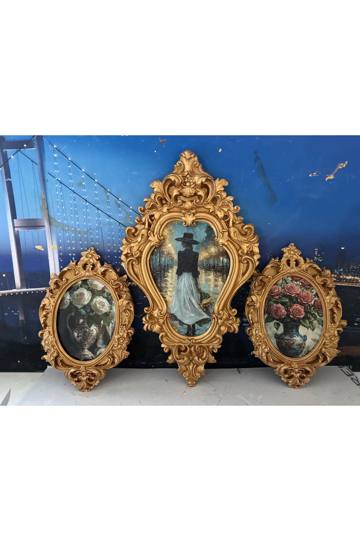 busraconcept Vintage tarzı dekopaj 3lü tablo set