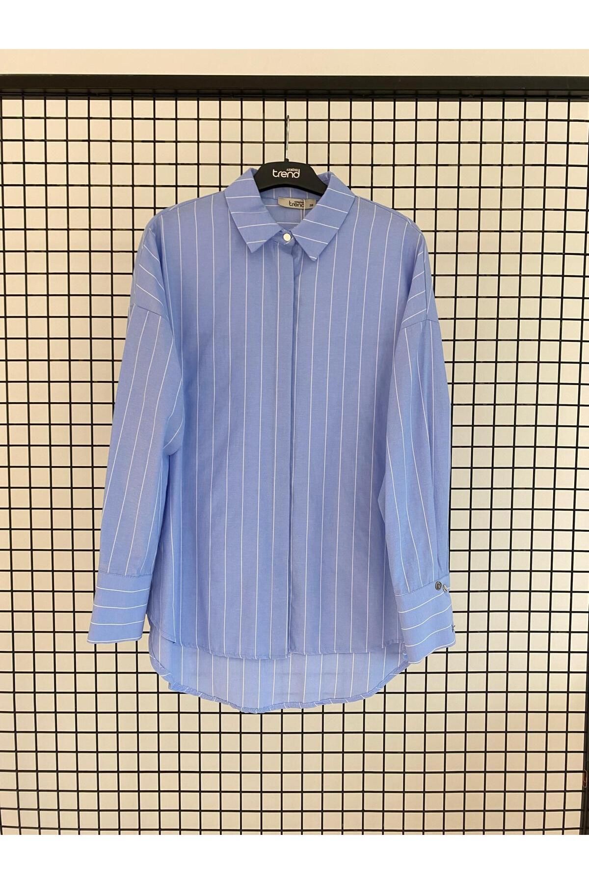 Armine TREND Yeni Sezon Yazlık Yırtmaçlı Çizgili Gömlek 25DSB4103 Modaayka