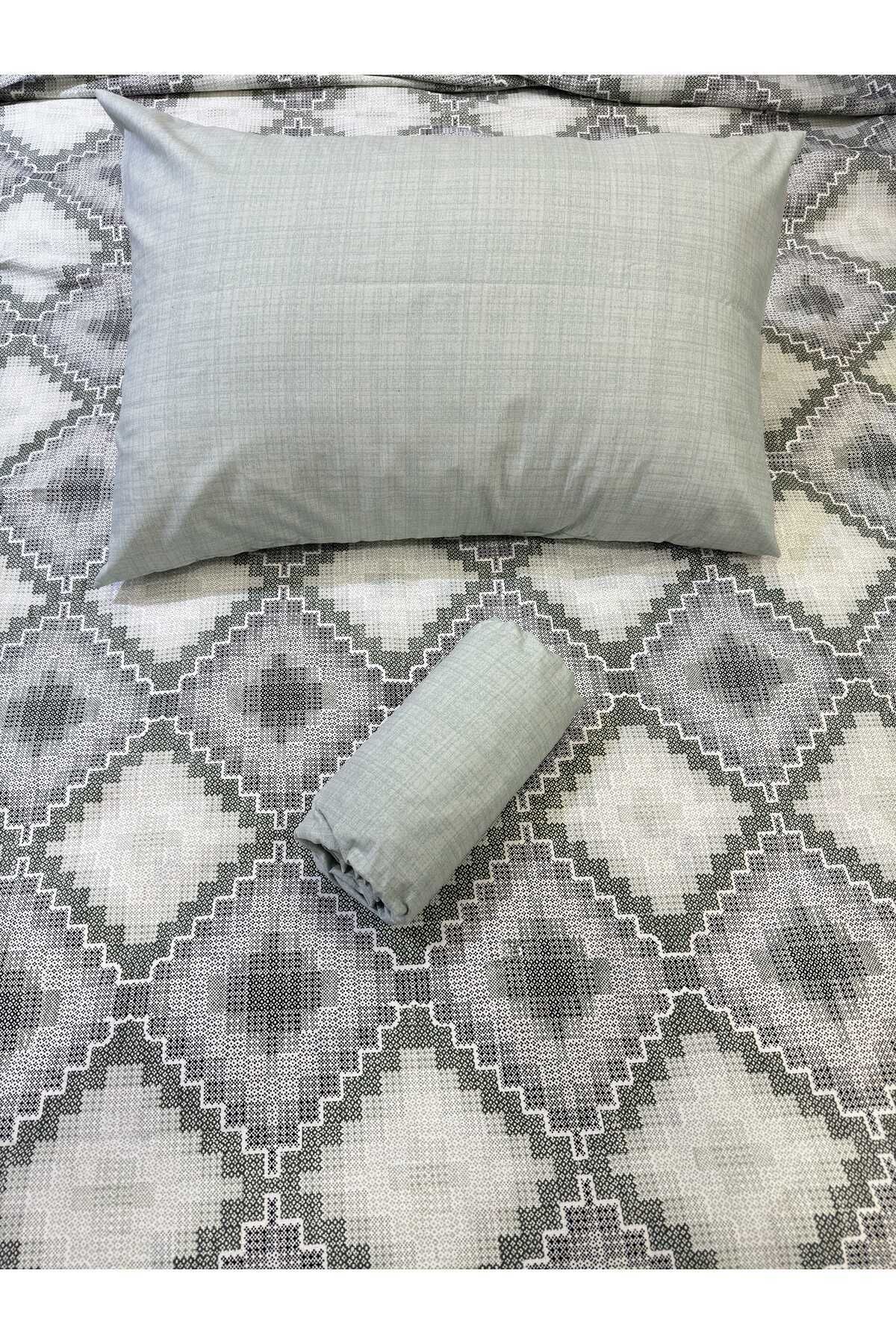 ŞENER HOME-Canvas Patterned Bed Sheet Elastic Single Pique Set - Mint 3