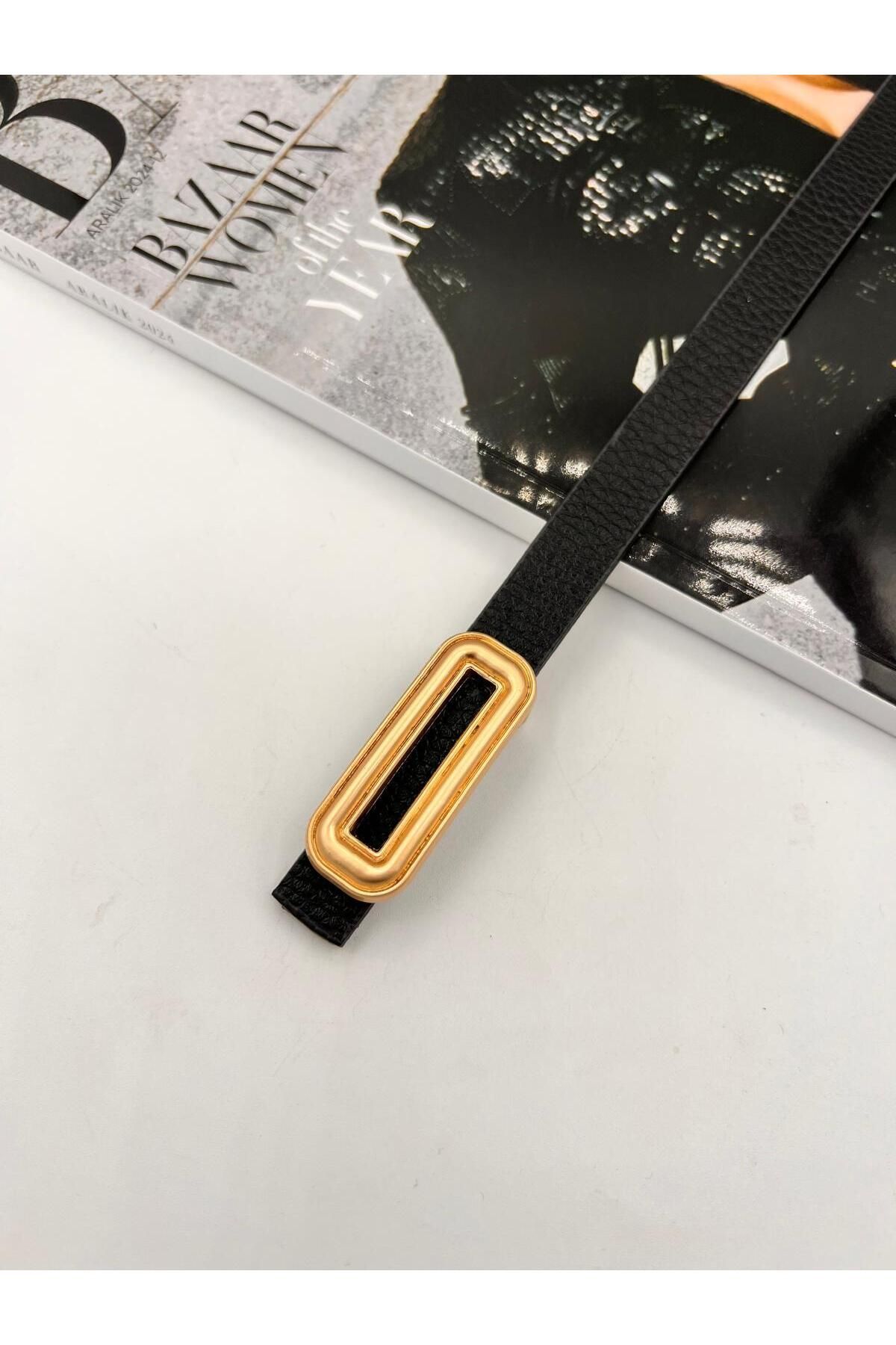 NOİR LUXE İnce Pimli Gold Tokalı Kadın Kemer Pantolon Kemeri Elbise Kemeri Gömlek Kemeri Ceket Kemer