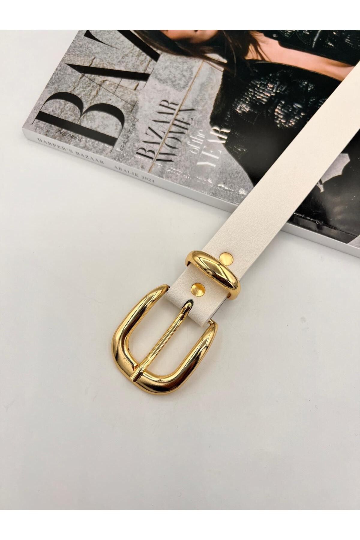 NOİR LUXE Basic Tokalı Gold Kadın Kemer Pantolon Kemeri Elbise Kemeri Gömlek Kemeri Ceket Kemeri