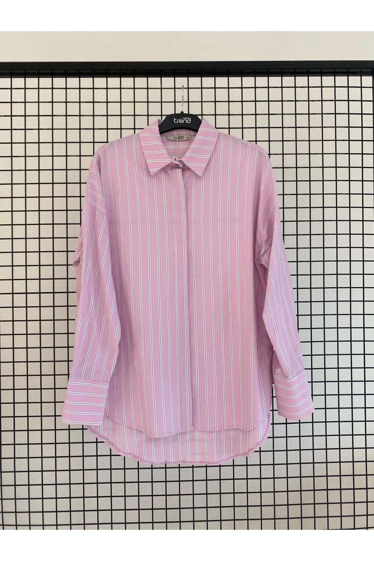 Armine TREND Yeni Sezon Yazlık Yırtmaçlı Çizgili Gömlek 25DSB4103 Modaayka
