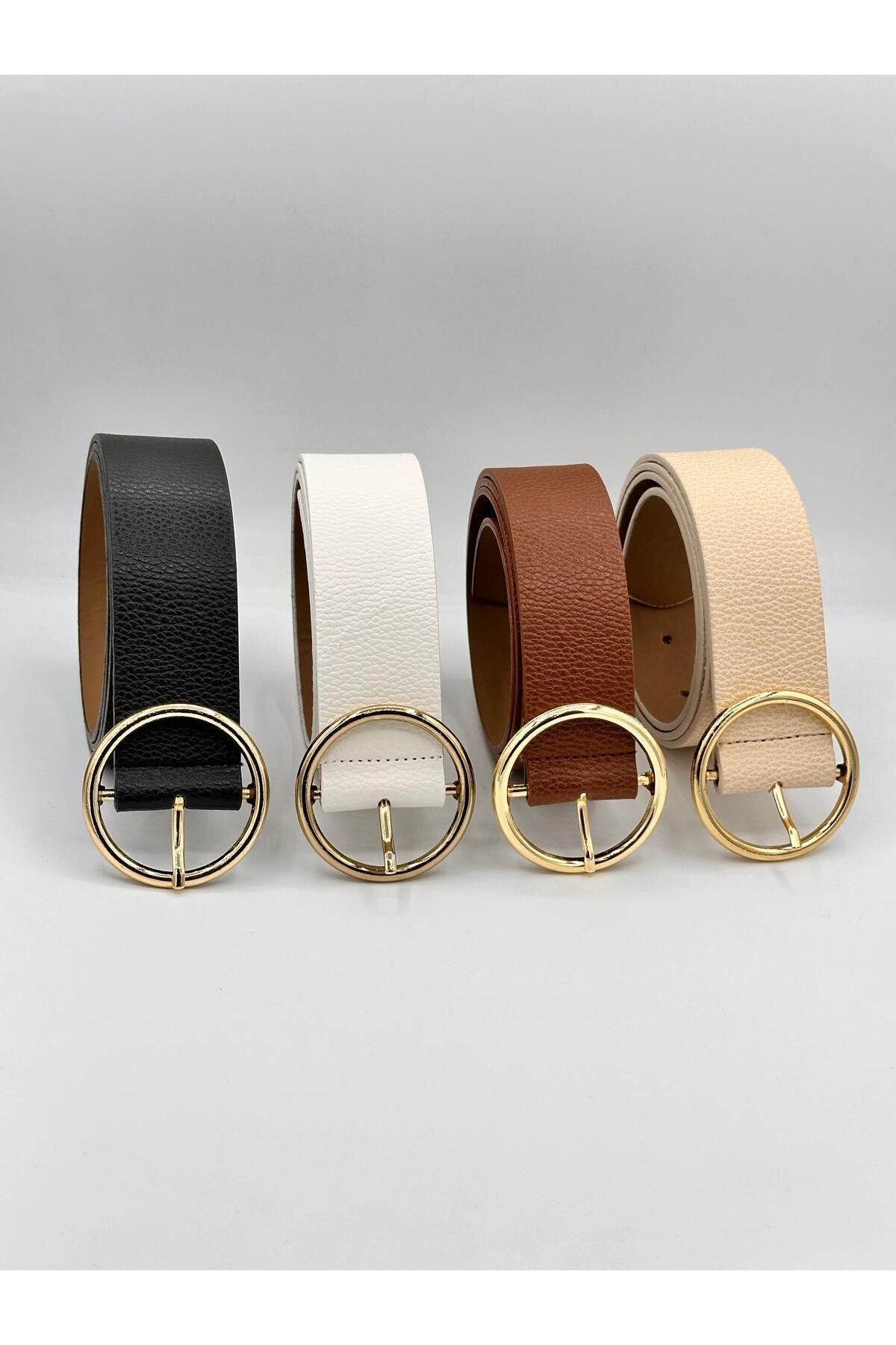 NOİR LUXE 4'lü set 4 cm Oval Tokalı Gold Kadın Kemer Pantolon Kemeri Elbise Kemeri Gömlek Kemeri Ceket Kemeri