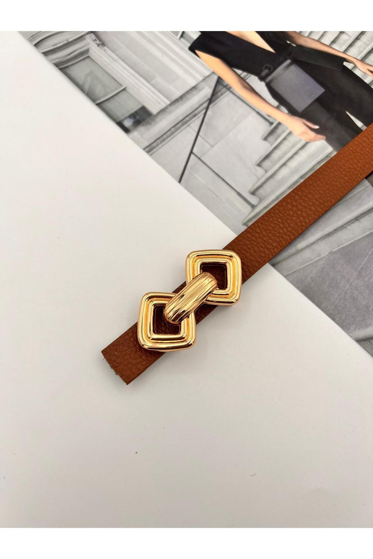 NOİR LUXE Basic Gold Tokalı Kadın Kemer Pantolon Kemeri Elbise Kemeri Gömlek Kemeri Ceket Kemer