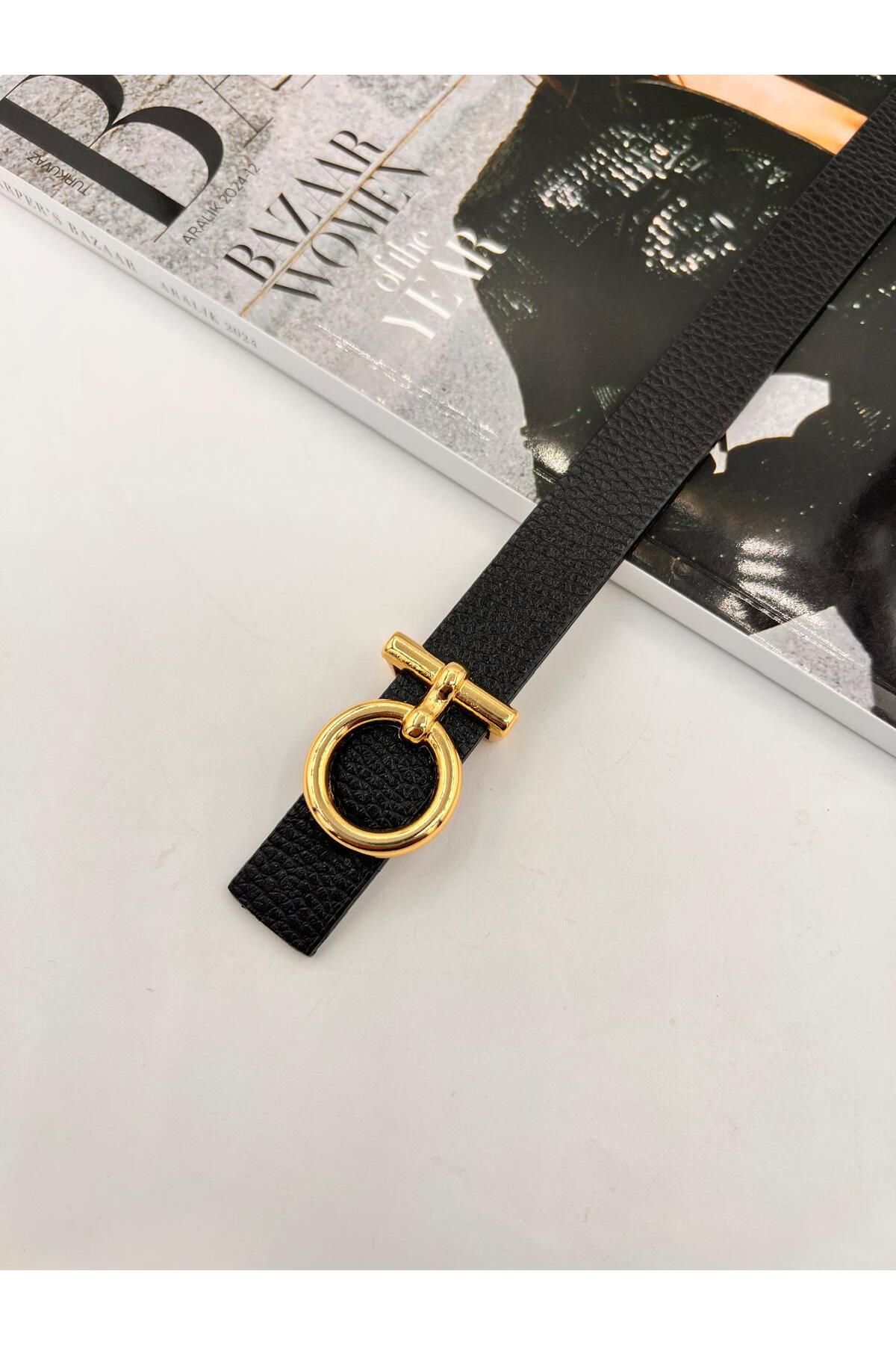 NOİR LUXE Oval Gold Tokalı Kadın Kemer Pantolon Kemeri Elbise Kemeri Gömlek Kemeri Ceket Kemer