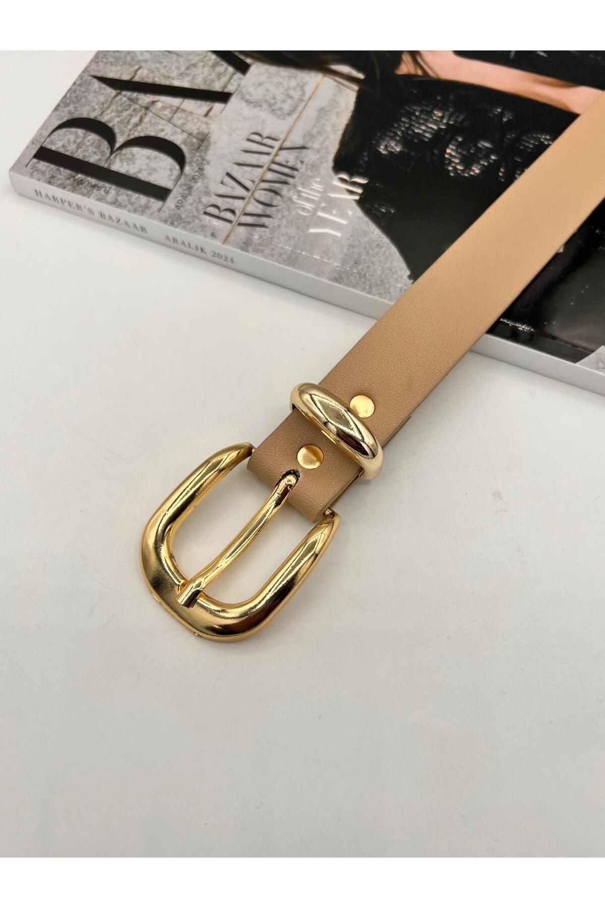 NOİR LUXE Basic Tokalı Gold Kadın Kemer Pantolon Kemeri Elbise Kemeri Gömlek Kemeri Ceket Kemeri
