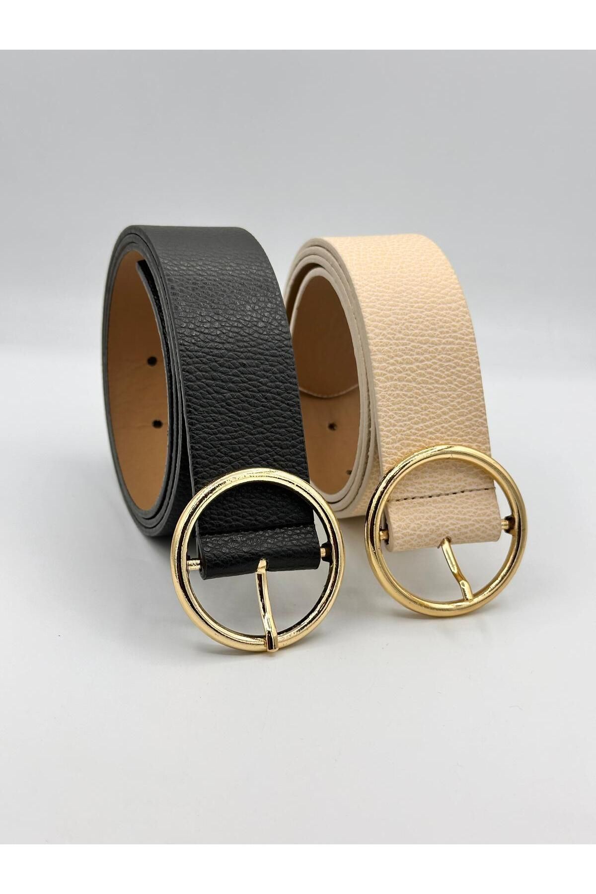 NOİR LUXE 2'li set 4 cm Oval Tokalı Gold Kadın Kemer Pantolon Kemeri Elbise Kemeri Gömlek Kemeri Ceket Kemeri