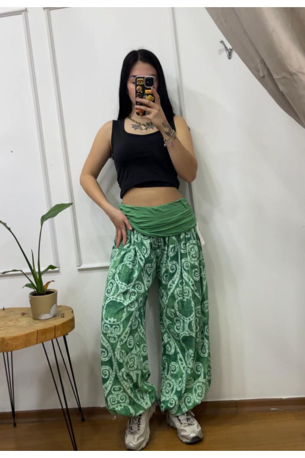 FASİON Kadın İtalyan Otantik Desenli Viskon Beli Paçası Lastikli Salaş Şalvar Pantalon