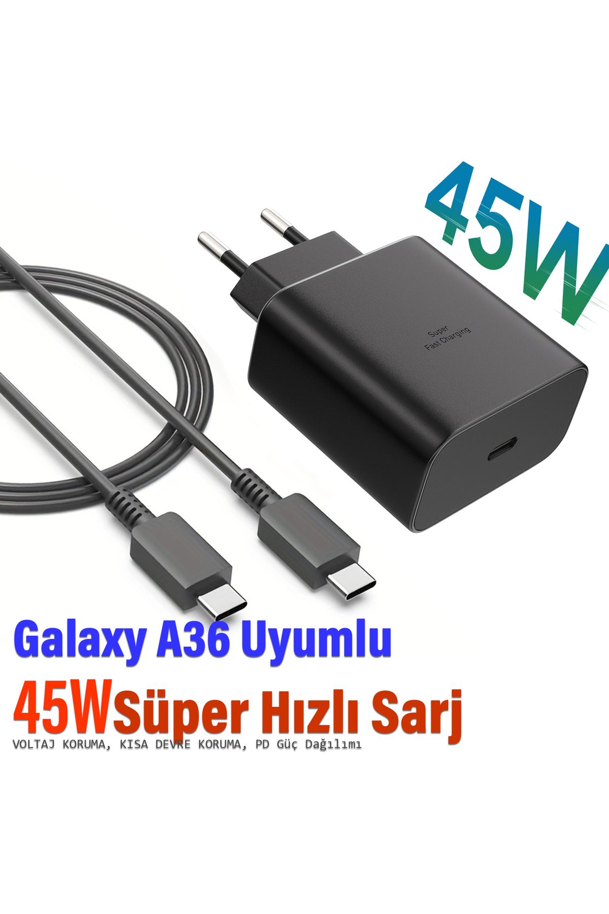 EXENAR Samsung Galaxy A36 Uyumlu Şarj Aleti Süper Hızlı Şarj ve Kablosu 45W