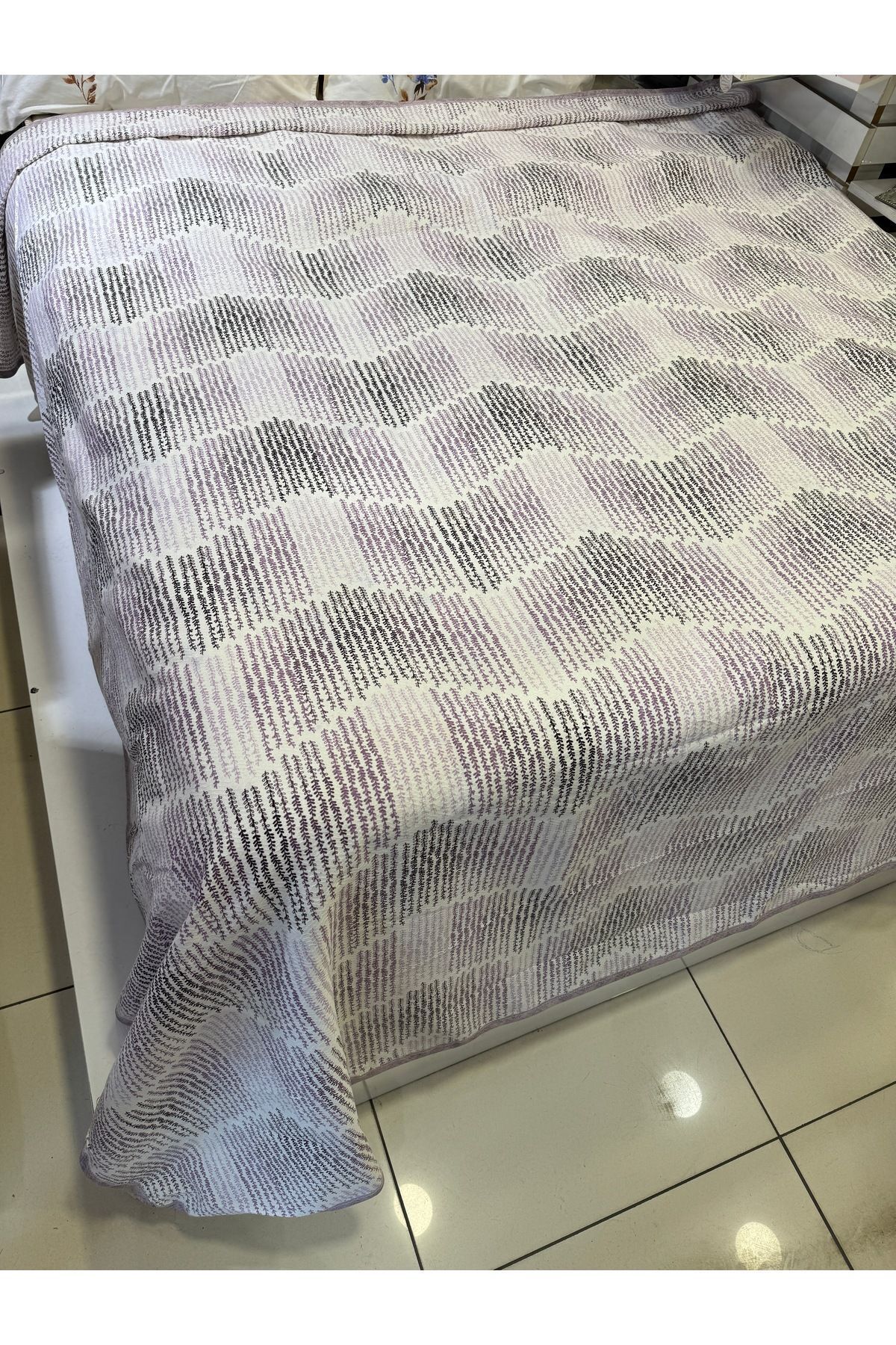 ŞENER HOME-Lilac Delta Patterned Double Pique Set - Elastic Sheet 6