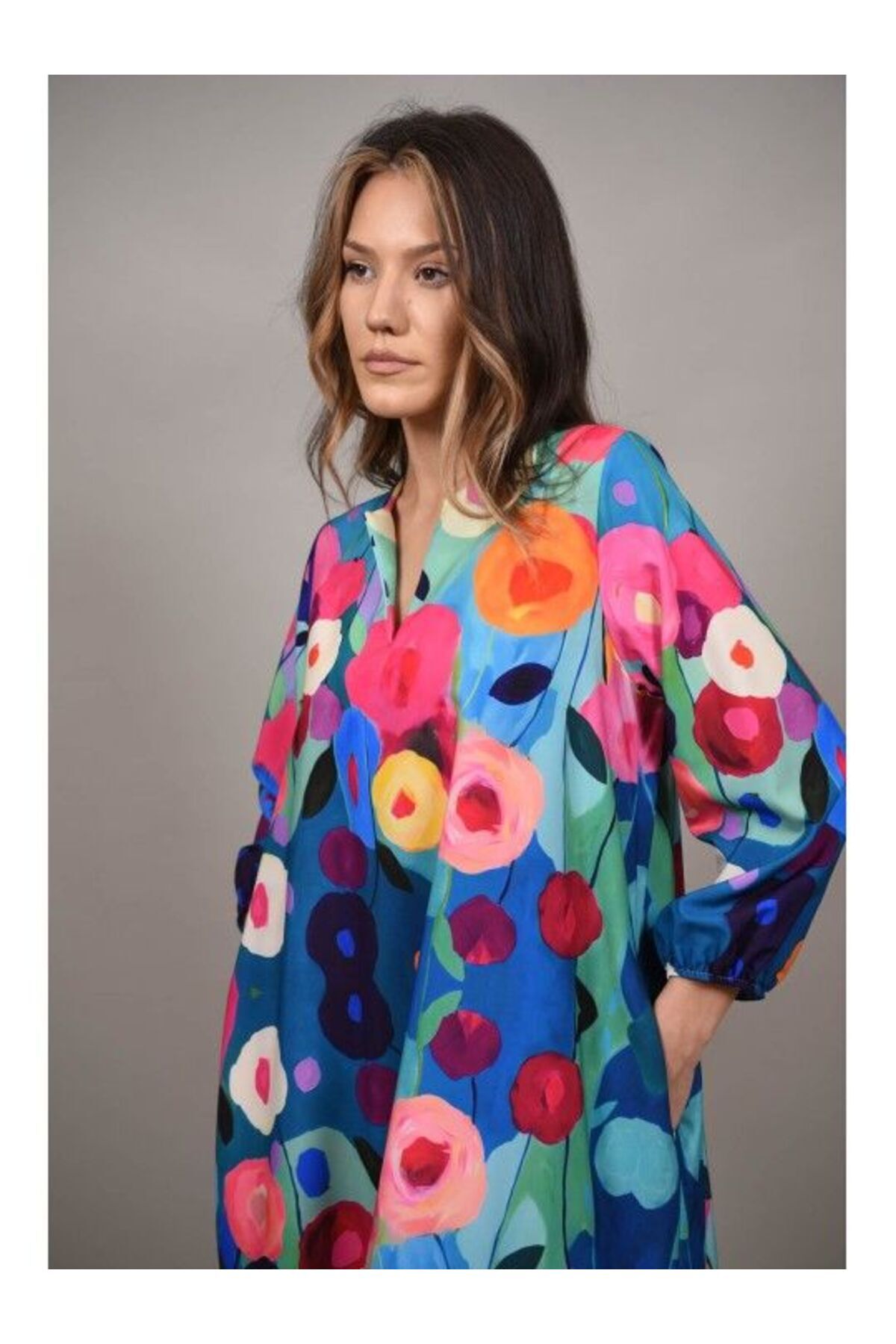 FASHIONLAND-SPLENDIDO LONG DRESS WITH FLOWER POCKET UNIQUE WAIST Multicolor 4