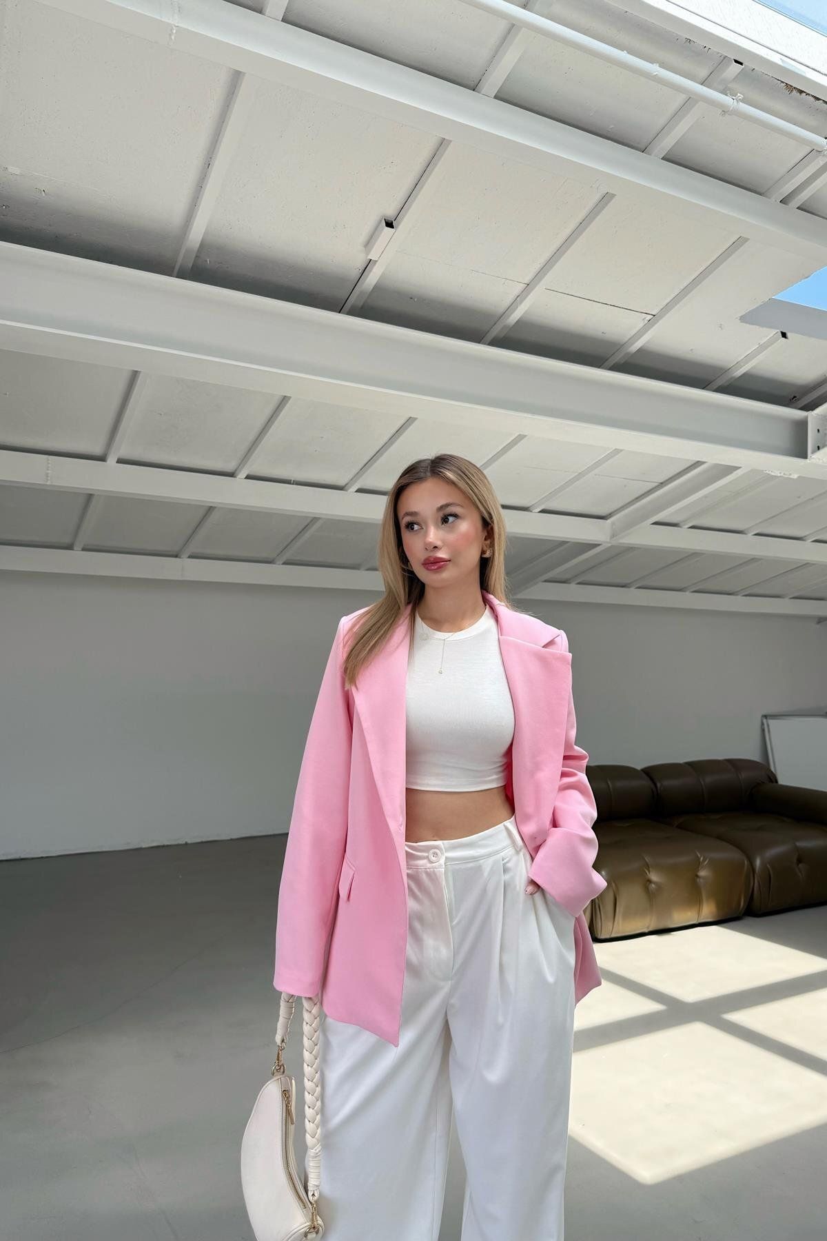 mylove Tek Düğme Blazer Ceket Pembe