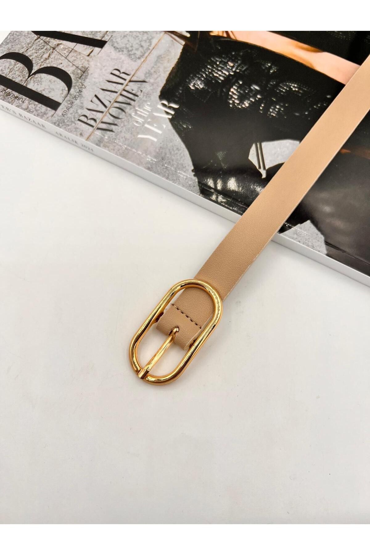 NOİR LUXE Uzun Oval Tokalı Gold Kadın Kemer Pantolon Kemeri Elbise Kemeri Gömlek Kemeri Ceket Kemeri