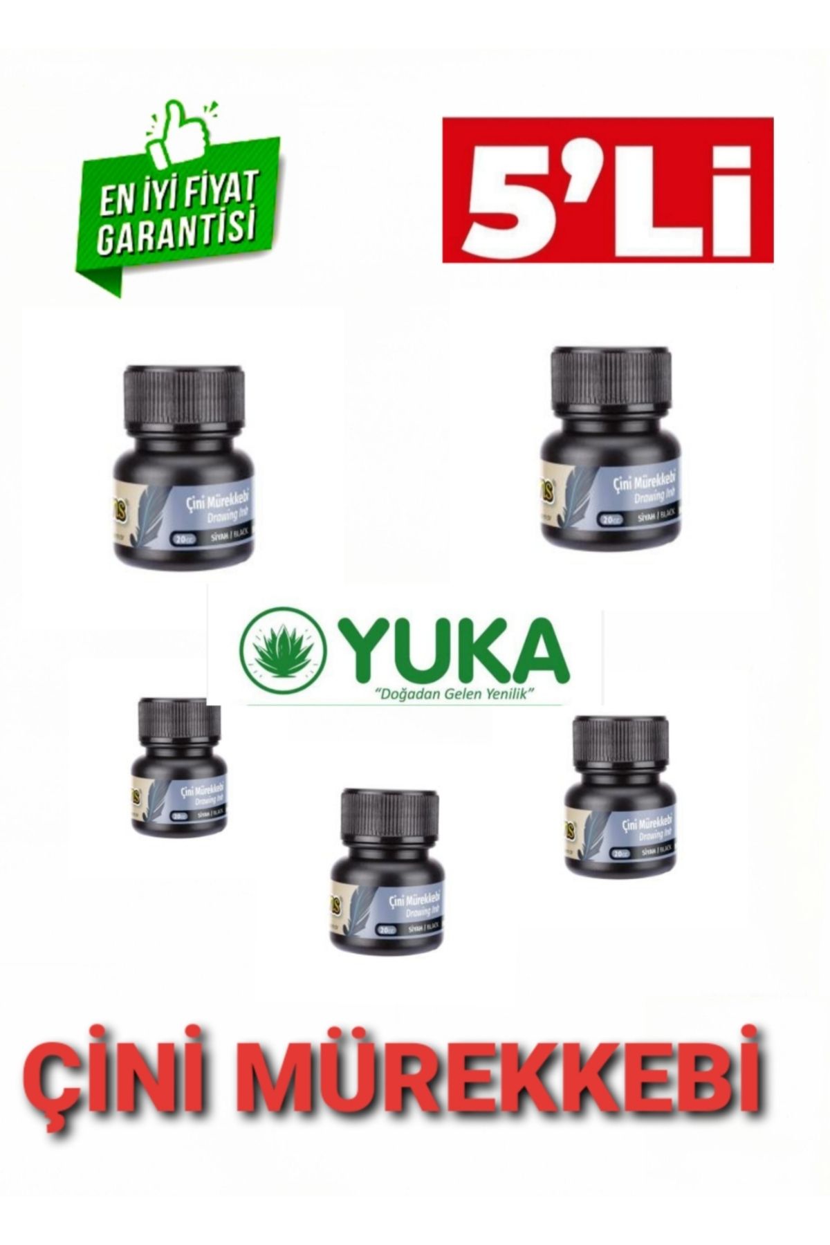 Yuka 5 Li Çini Mürekkebi Siyah 5 Adet (20 cc)