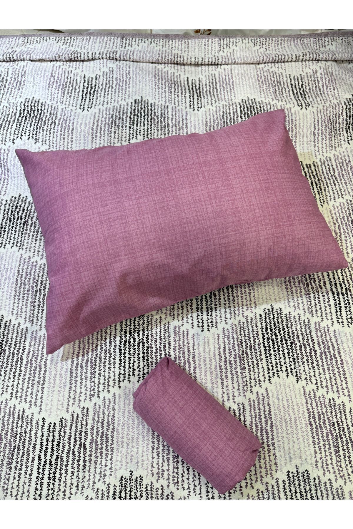 ŞENER HOME-Lilac Delta Patterned Double Pique Set - Elastic Sheet 5