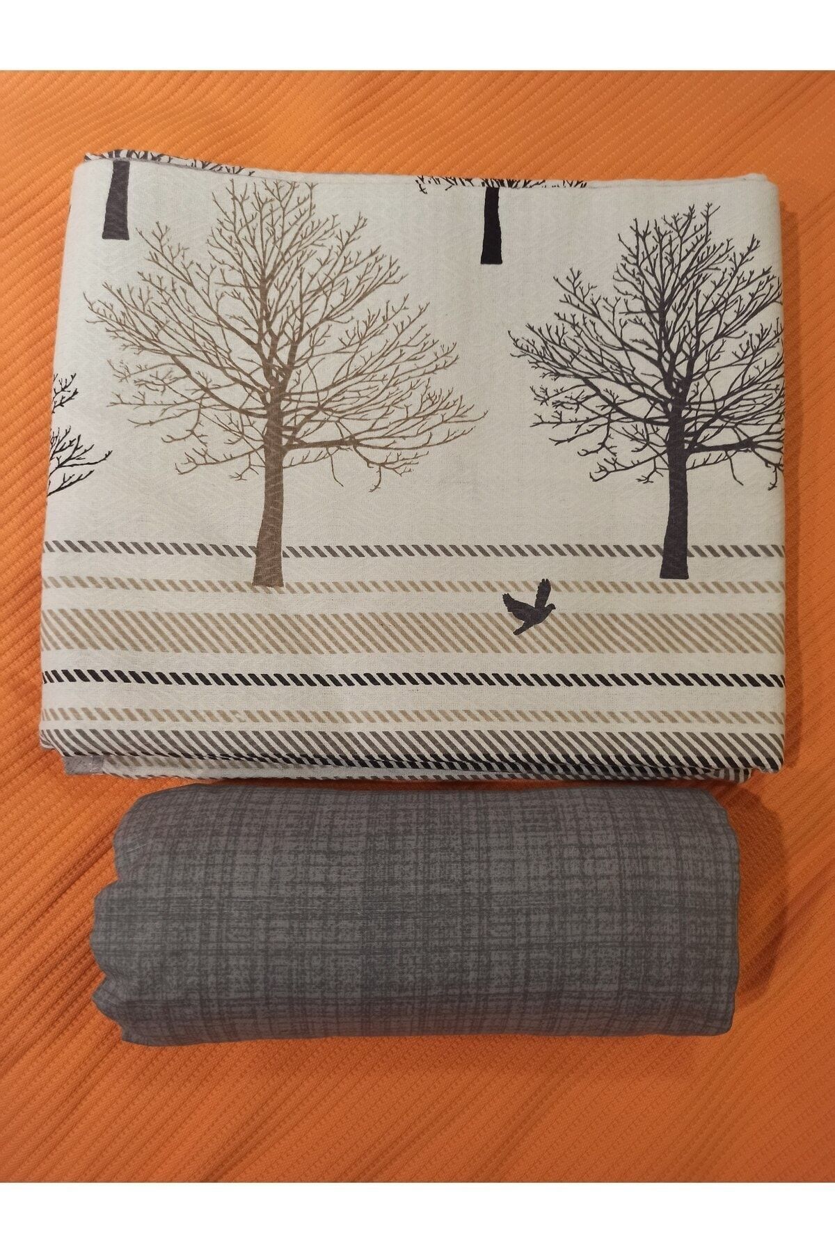 ŞENER HOME-New Tree of Life Patterned Bed Sheet with Elastic Double Pique Set - Gray 5