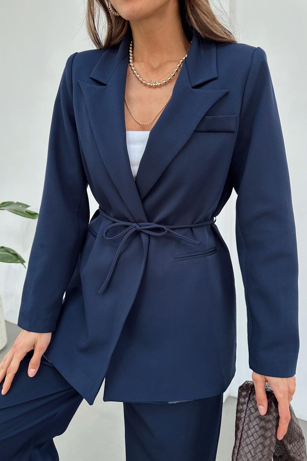 mylove İp Kemerli Blazer Ceket Lacivert