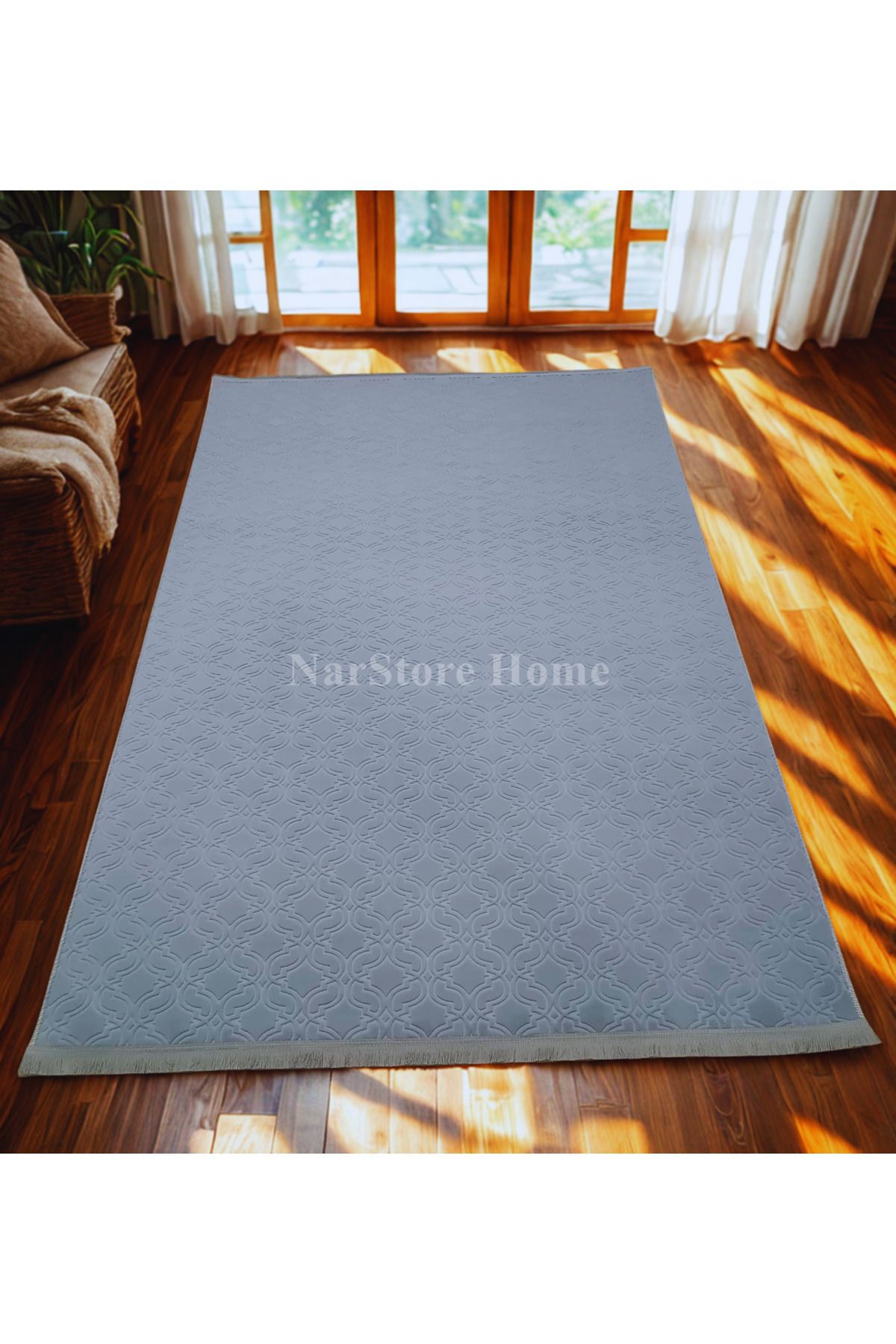 NaRStore Home ELİT GRİ KABARTMALI SAÇAKLI KAYMAZ TABAN YIKANABİLİR KESME YOLLUK HALI