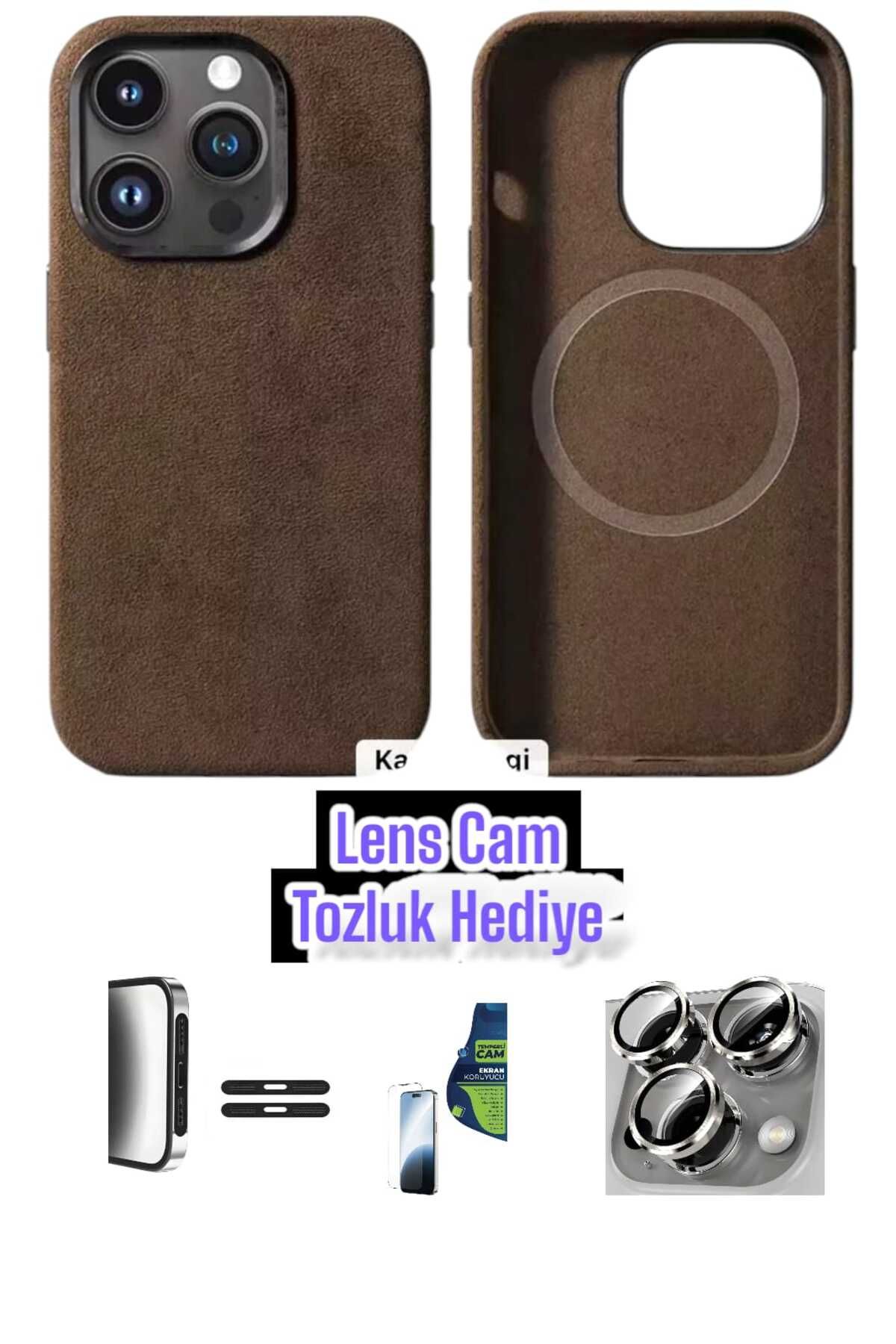 pukotech İphone 15 Alcantara kılıf lüx premium kaliteli deri alcantara kılıf LENS ,CAM,T0Z KORUMA HEDİYELİ
