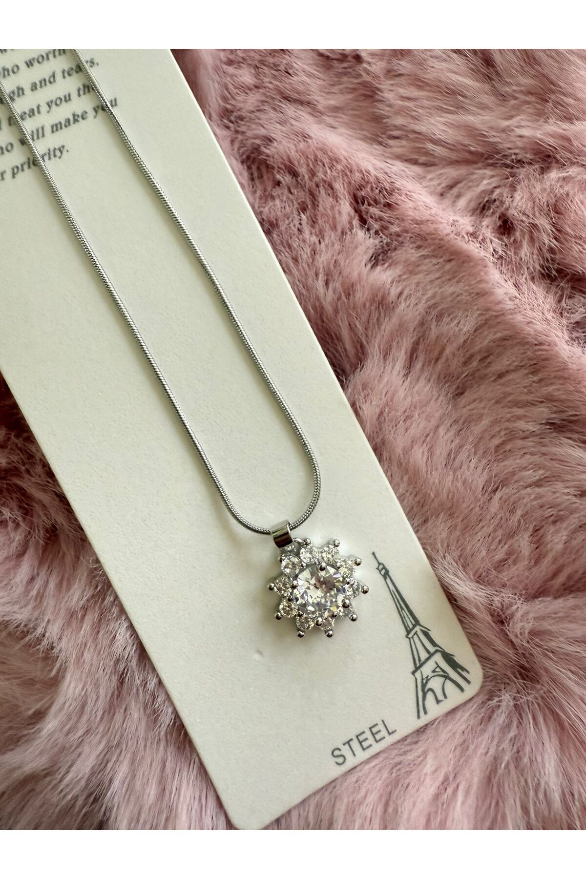 Butik Güneş Taşlı Gold Çelik Kolye